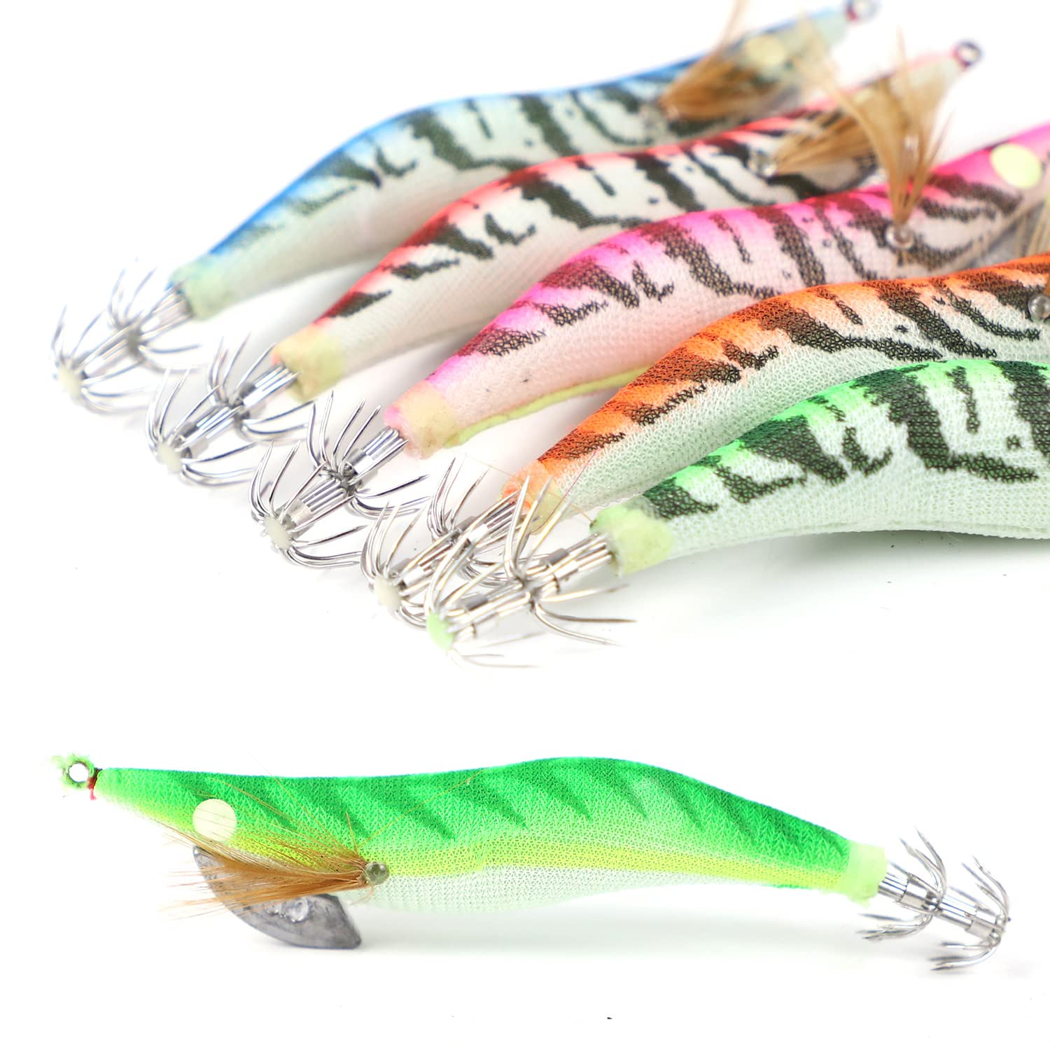 Lot De 10/6/26 Leurres Crevette Lumineux Pour Pêche Au Calamar, Pieuvre Et Seiche – Yeux 3D, Crochets Double Parapluie, Couleurs Variées