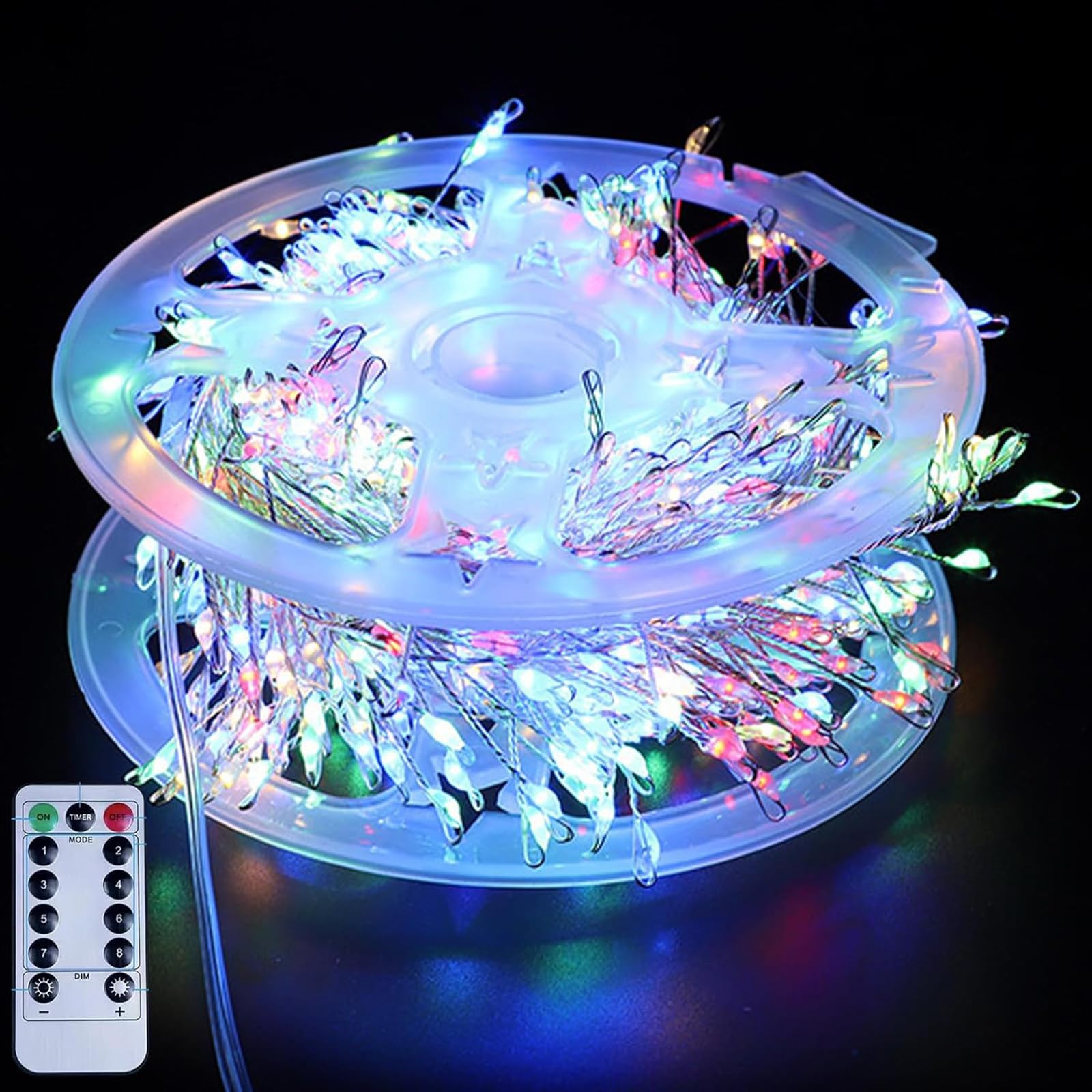 LED Copper Wire Firecracker Light String for Christmas Tree,Waterproof 8 Modes Hanging Fairy Lights with Remote Control,for Christmas Decorations (Colorful, 9.84ft-100 Lights-Battery Box)