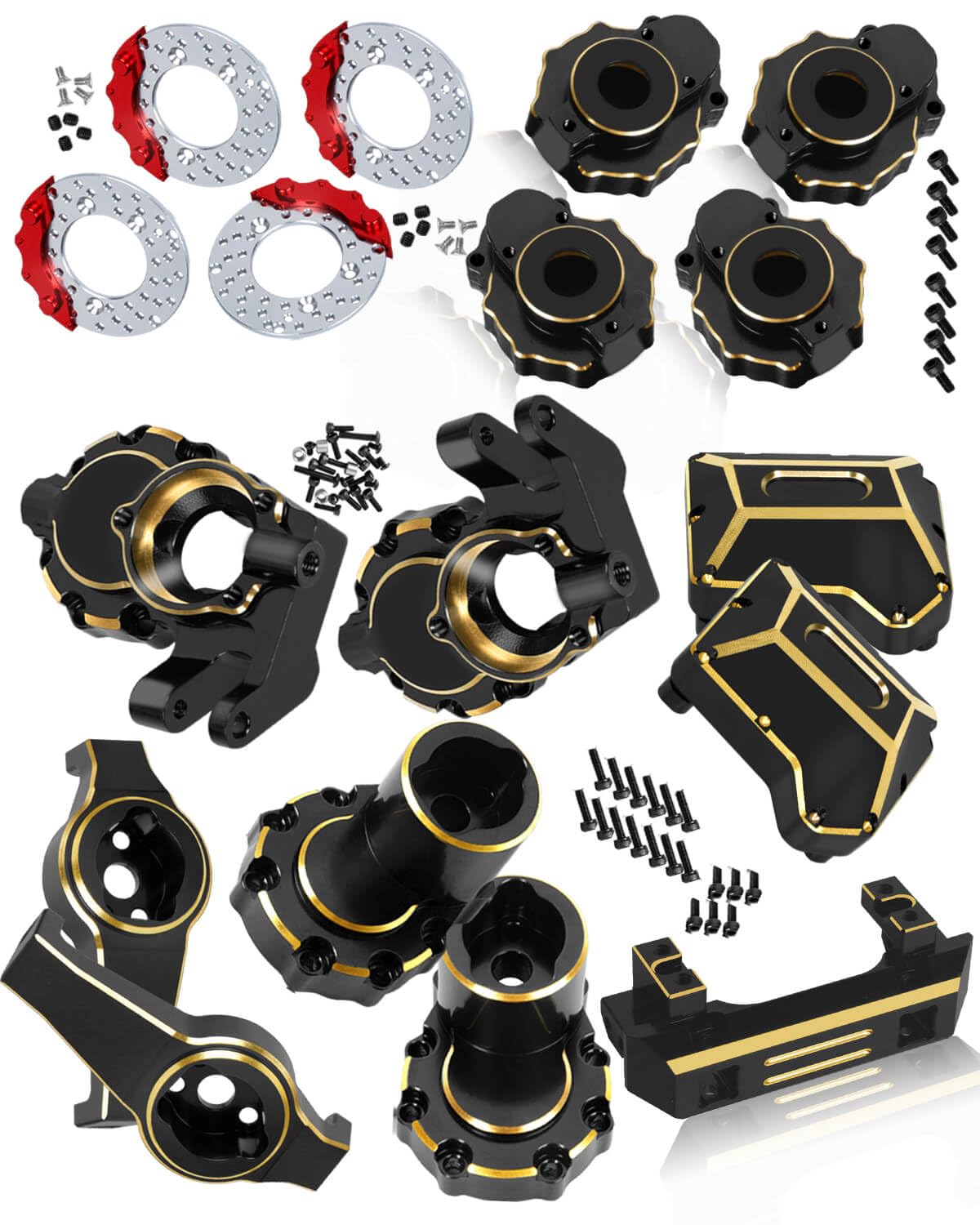 ARRCat RC Upgrades Part for TRX-4,Brass Inner Front Portal Drive Housing/C Hub Carrier/Rear Inner Portal Cover Housing/Housing Knuckle Cover/Axle Diff Cover/Bumper Servo Mount,Black