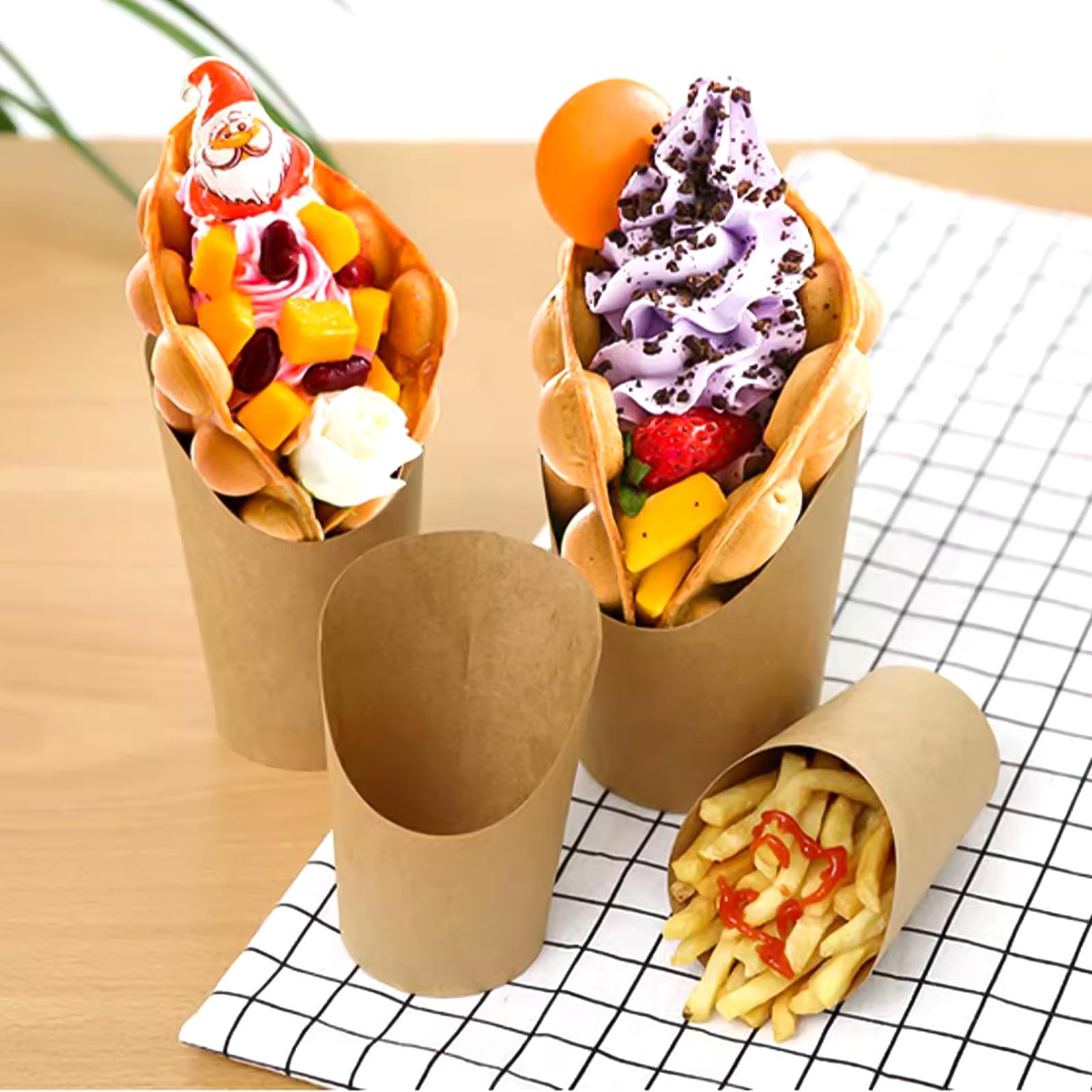 YAYODS Lot de 100 Gobelet en Papier Kraft 14 oz / 410 ml - Cornet de Frites à Bouche Biseautée - Support Snack Étanche et Résistant à l'Huile pour Frites, Popcorn, Gaufres et Glaces