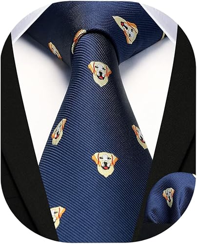 HISDERN Corbatas para hombre clásicas divertidas corbatas para hombre, pañuelo de negocios de animales, corbata de bolsillo, juego cuadrado