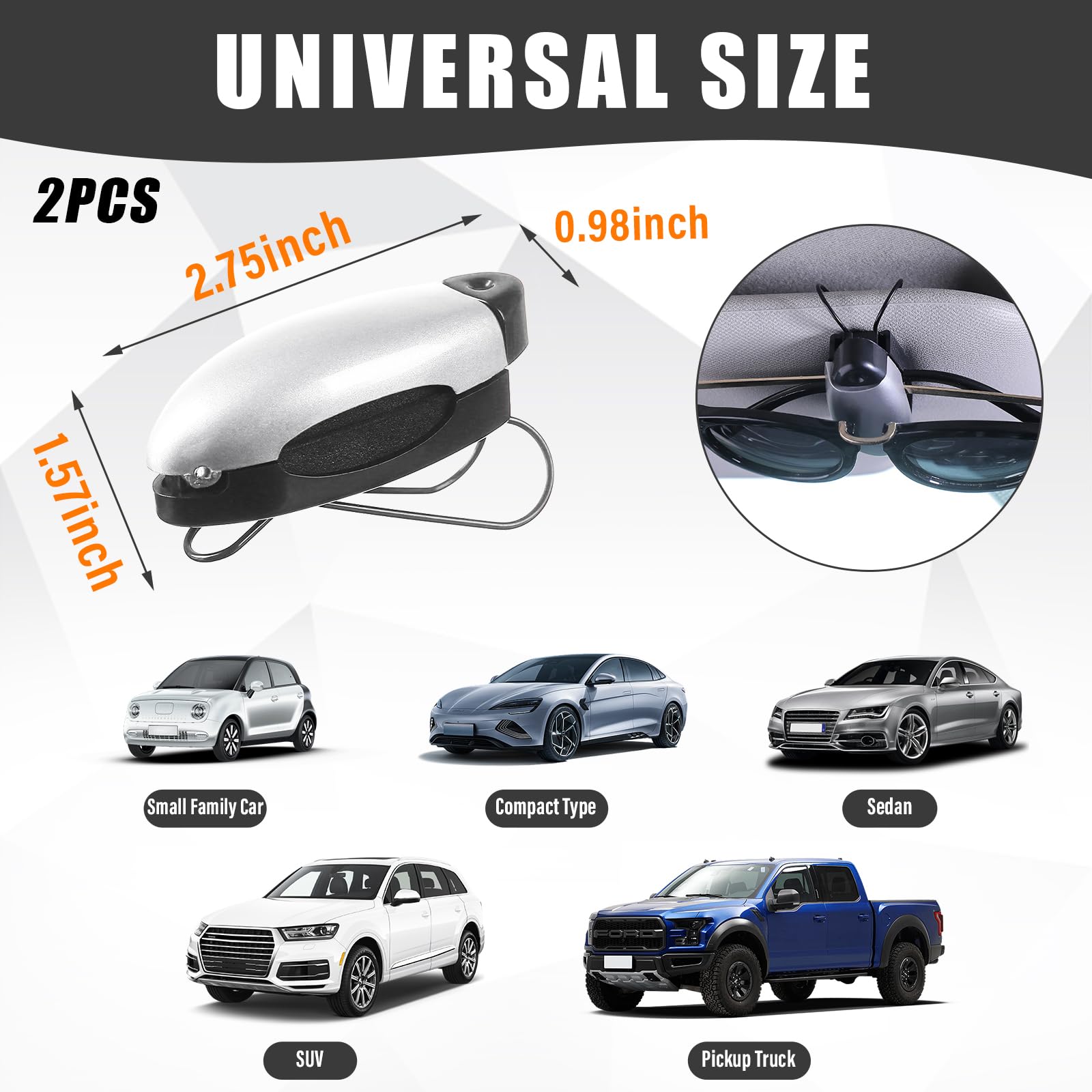 Clip Porta Occhiali Da Sole Per Visiera Auto In Metallo Con Bandiera USA - Multiuso Per Carte E Biglietti