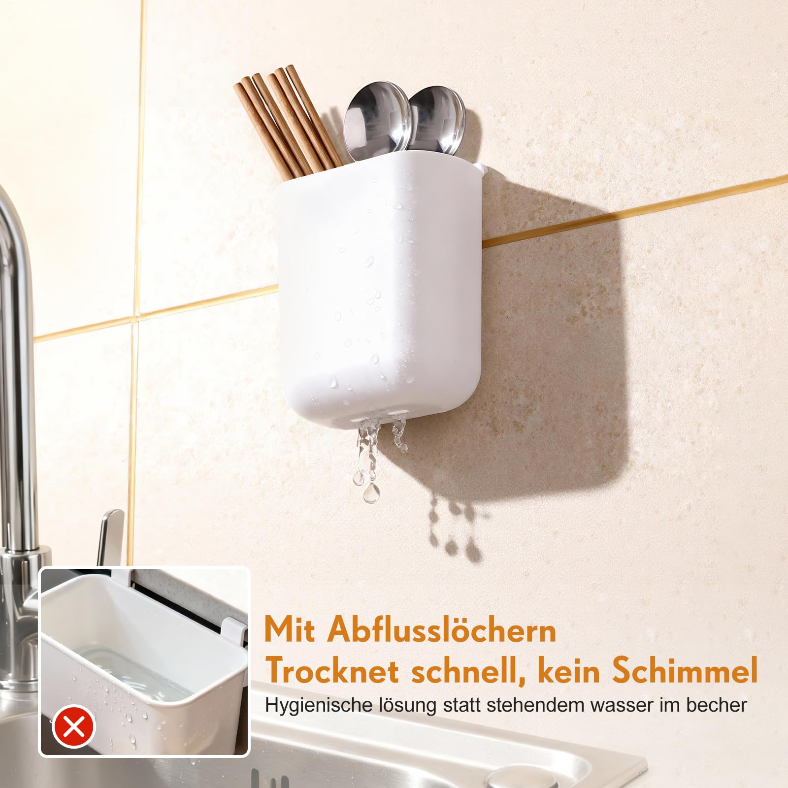 Gatuida 2 Stück Zahnputzbecherhalter ohne Bohren mit 3000 ml, Abnehmbar Wand Befestigte Zahnbürstenhalte Selbstklebend mit Drainagelöchern für Badezimmer, Küche, Hotel, Zahnbürsten Organizer