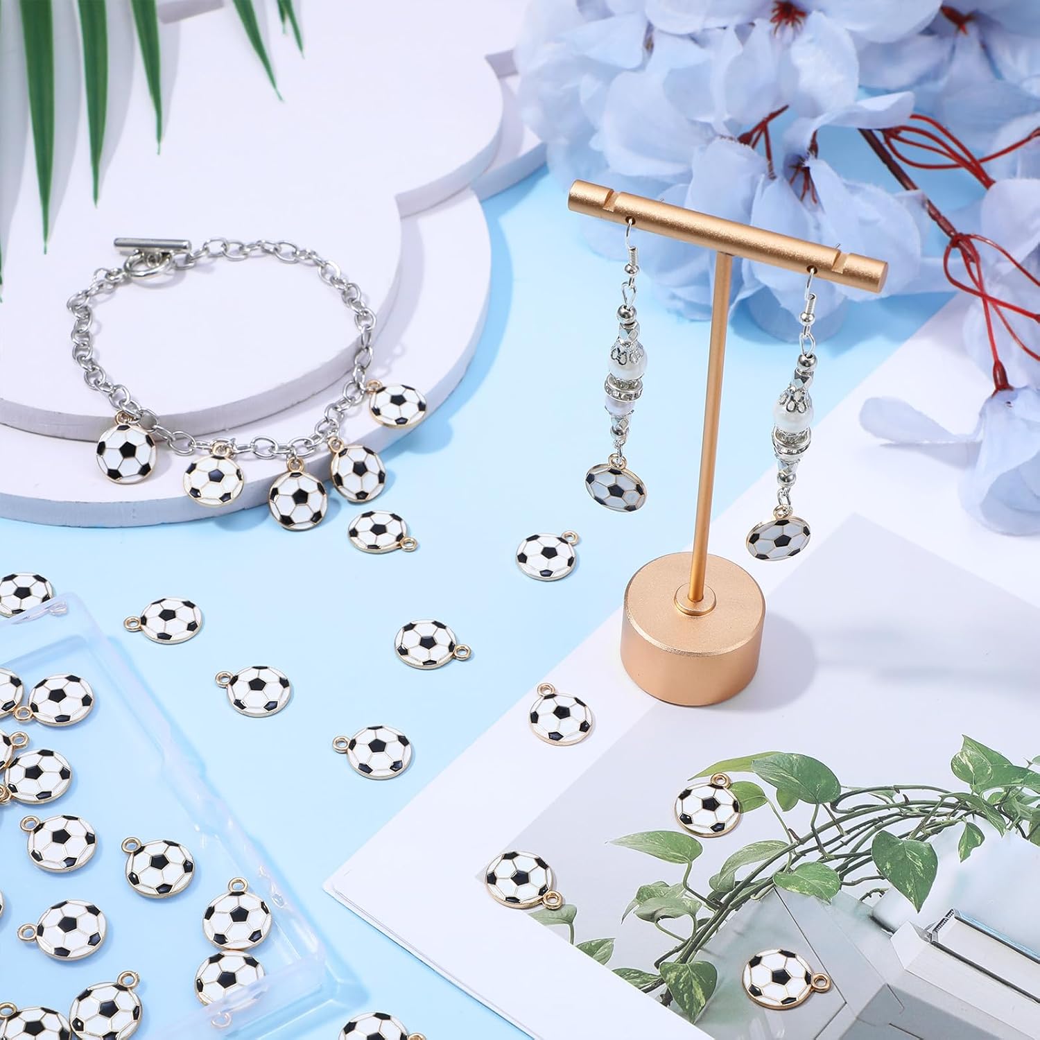 60Pcs Soccer Charms, Enamel Football Charms 16mm Round Ball Pendants Alloy Sport Game Pendants for Jewelry Making DIY Bracelet Necklace Craft Supplies - Image 2
