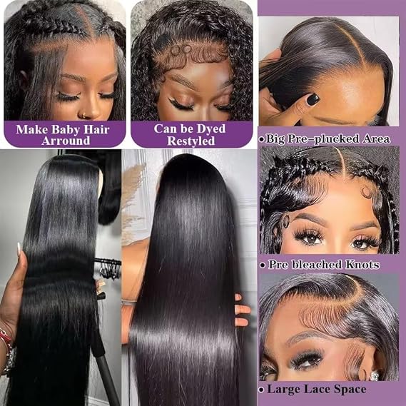 28 Inch 12A Straight Front Human HD Transparent Front for Women 180 Density Glueless Brazilian Virgin Frontal Pre Plucked with Baby