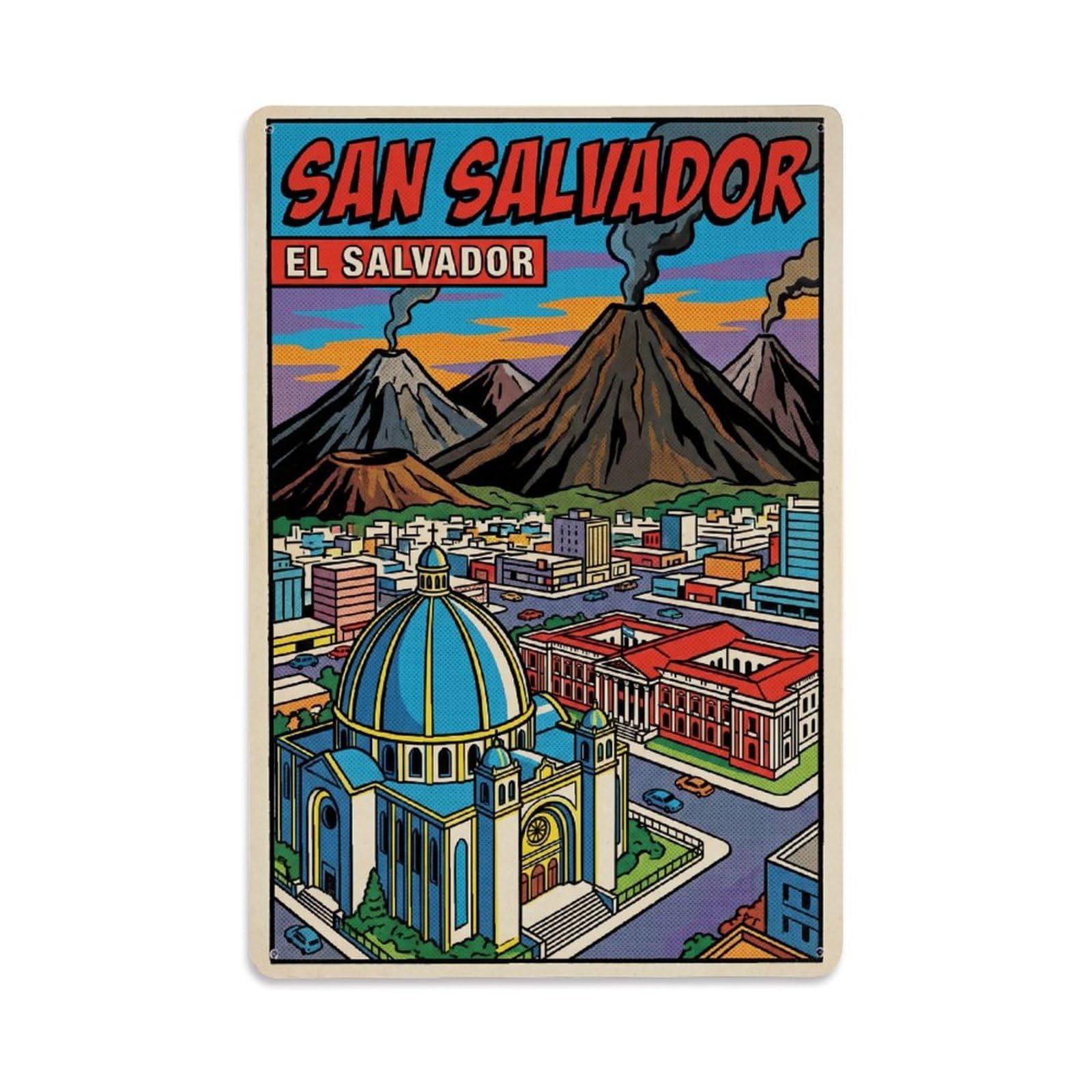 Vintage Travel El Salvador San Salvador Metal Tin Sign