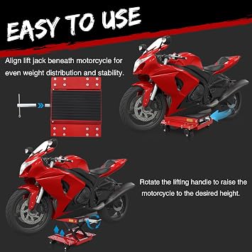 Motorcycle Lift Jack 1200 LBS Capacity, Hydraulic Scissor Lift Table with Dolly & Ratchet Wrench, Mobile Motorcycle Stand for Dirt Bikes, ATVs, Street Bikes, Red
