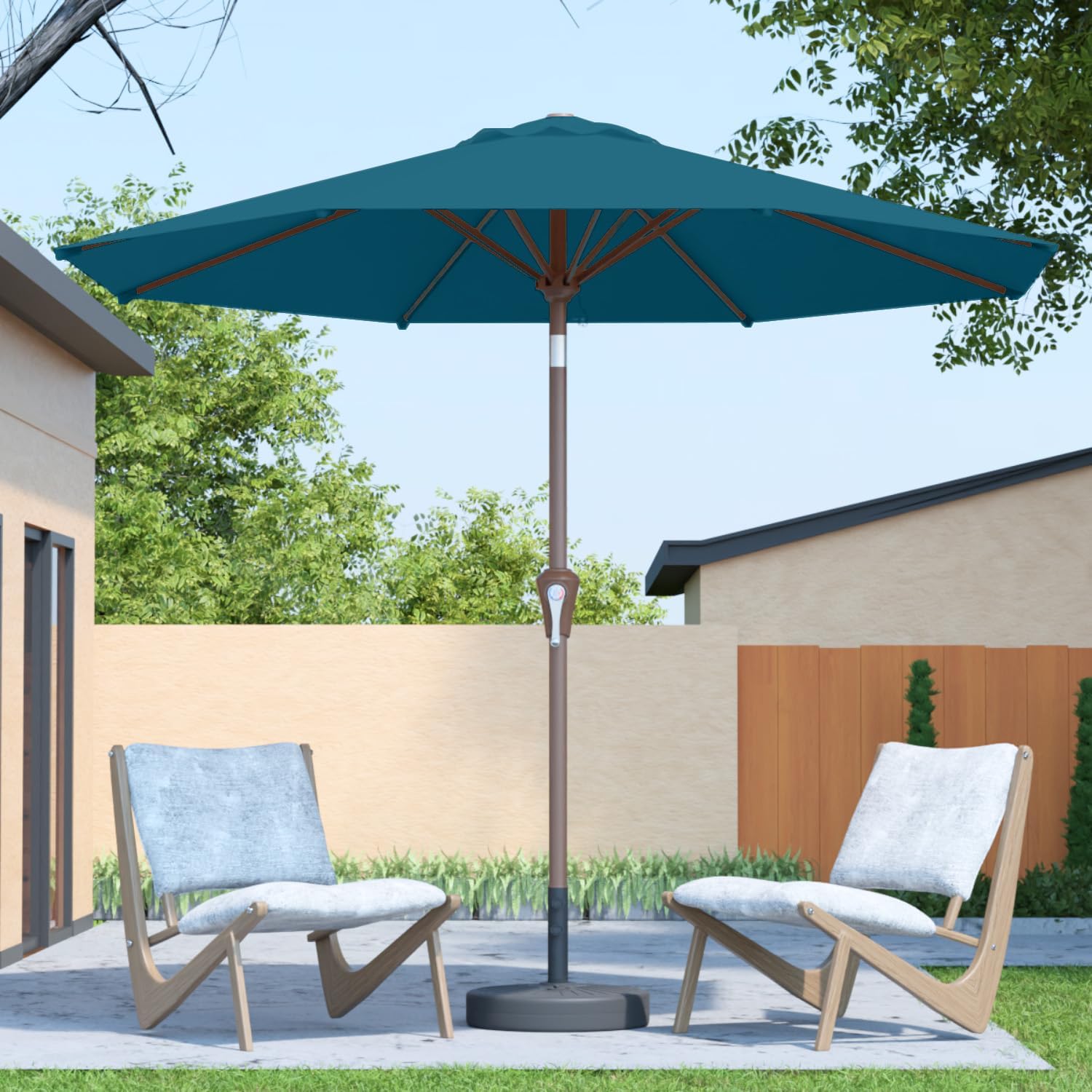 10FT Patio Umbrella Outdoor Market Umbrella with Crank and Tilt, 8 Flexible Fiberglass Ribs, UV-Resistant Waterproof Canopy for Patio, Deck, Garden, Backyard, Lake Blue