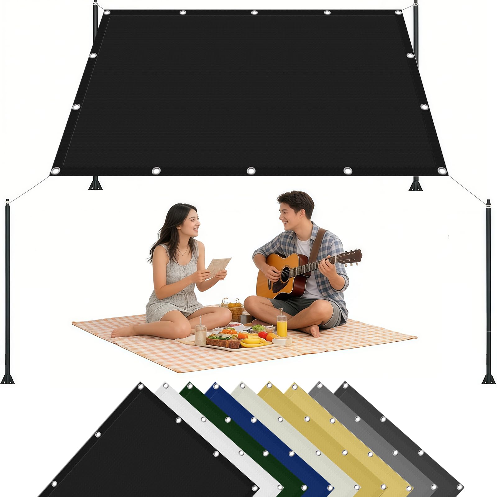 Toile d'ombrage protection solaire imperméable avec œillets cordes jardin
