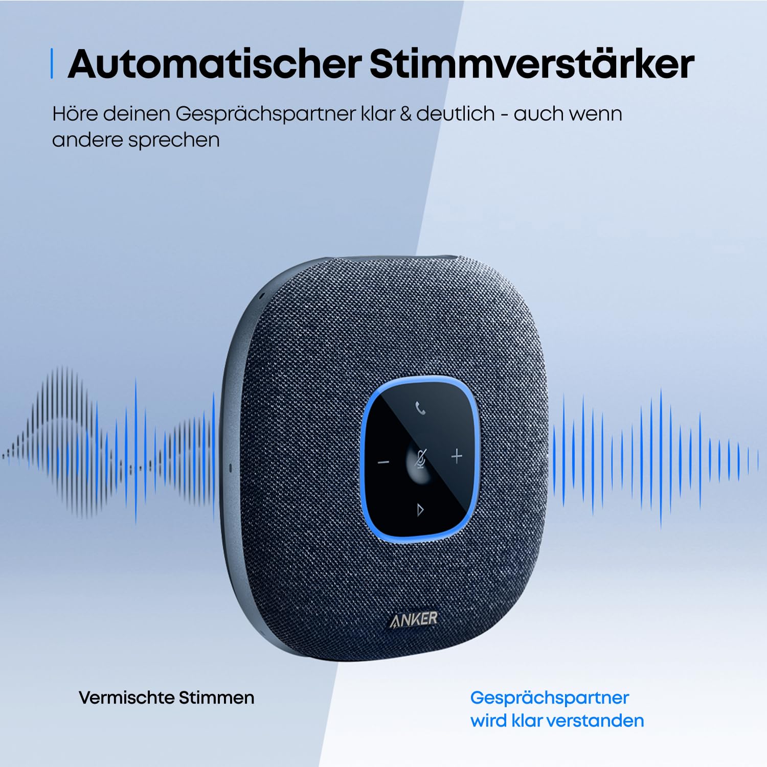 Anker PowerConf S3 Bluetooth Konferenzlautsprecher, 6 integrierte Mikrofone, verbesserter Tonaufnahme, 24 Std Gesprächszeit, App Steuerung, Bluetooth 5, USB-C, ideal für Büro und Homeoffice
