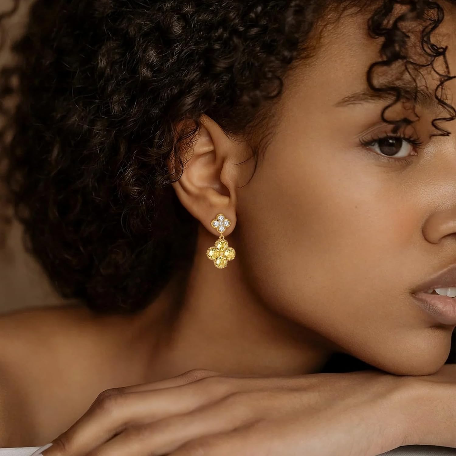 Gold Dangle Earrings for Women Trendy - 14k gold plated Birthstone Four Leaf Clover Stud clover earrings for women Trendy - Hypoallergenic Birthstone Jewelry Lucky Birthday Gift - Image 2