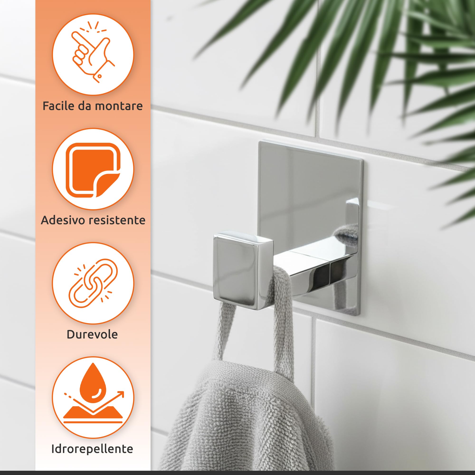 ECENCE Set Porta Asciugamani - 1x Porta Carta Igienica + 2x Ganci Adesivi - Accessori per Bagno - Acciaio Inossidabile 304 cromo