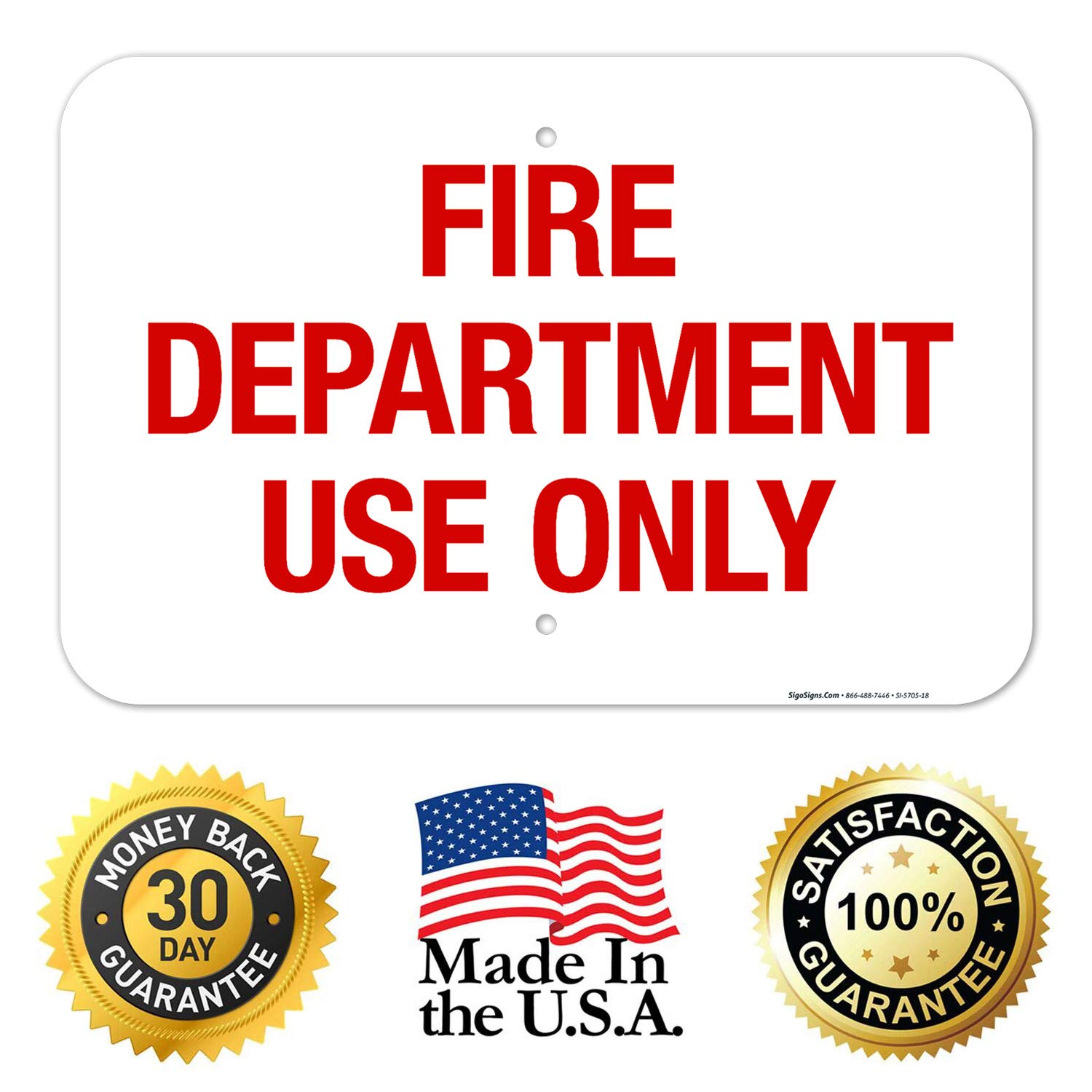 Fire Department Use Only Sign, Fire Safety Sign, 12x18 Inches, Rust Free .063 Aluminum, Fade Resistant, Made in USA
