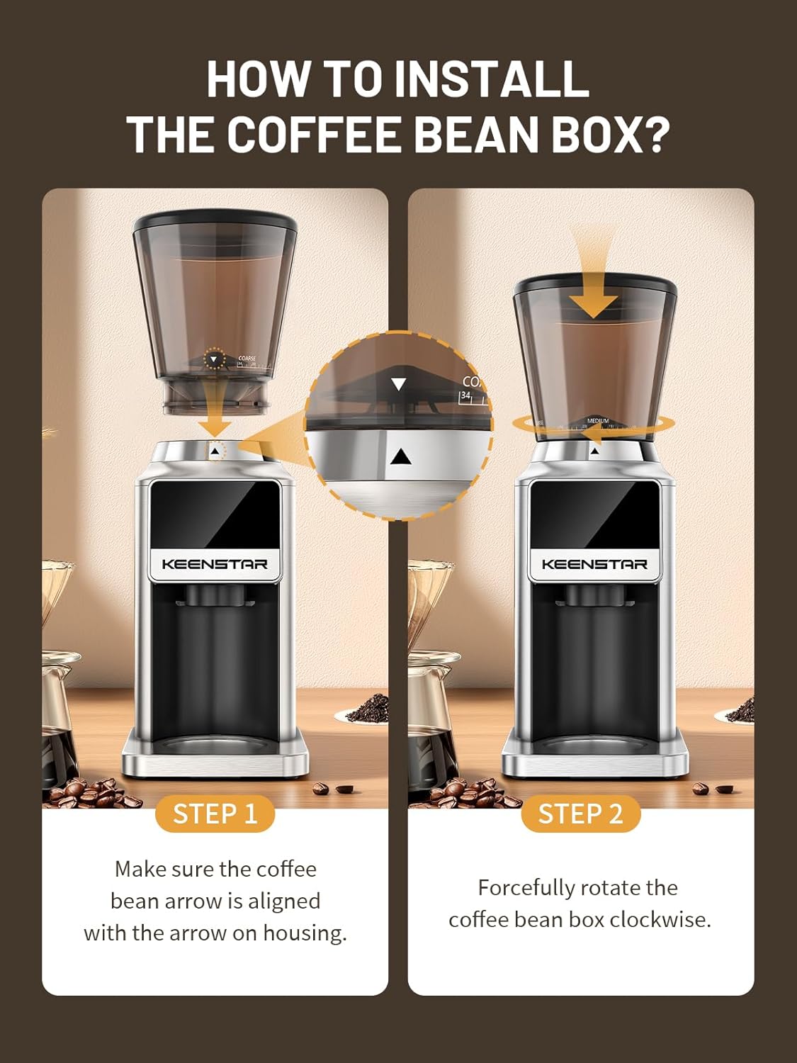 Steps to install the coffee bean hopper