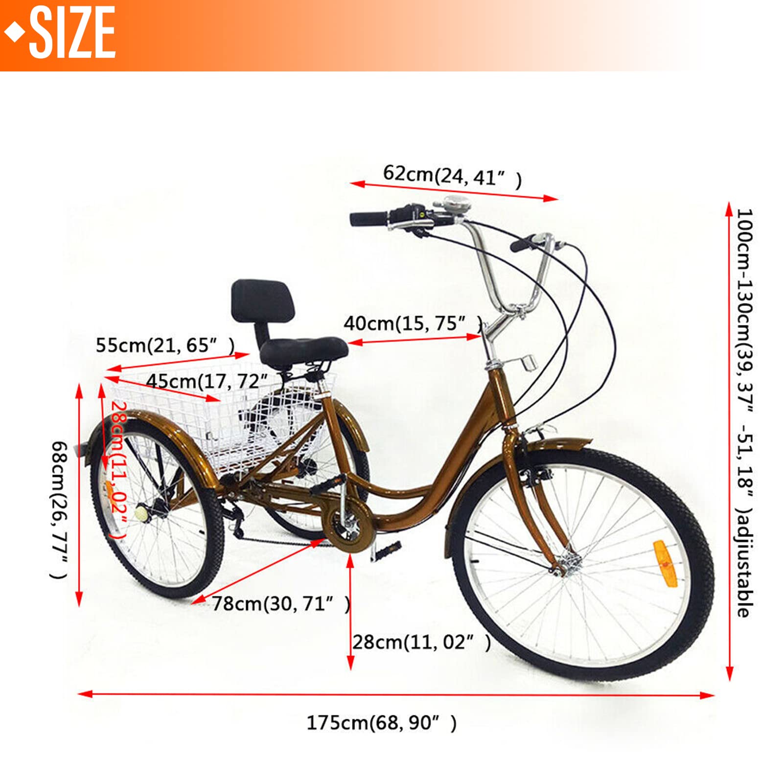 Triciclo Per Adulti 26 Pollici - 6 Marce, Cestino Posteriore, Per Anziani E Shopping, Portata 120kg - Foto 7