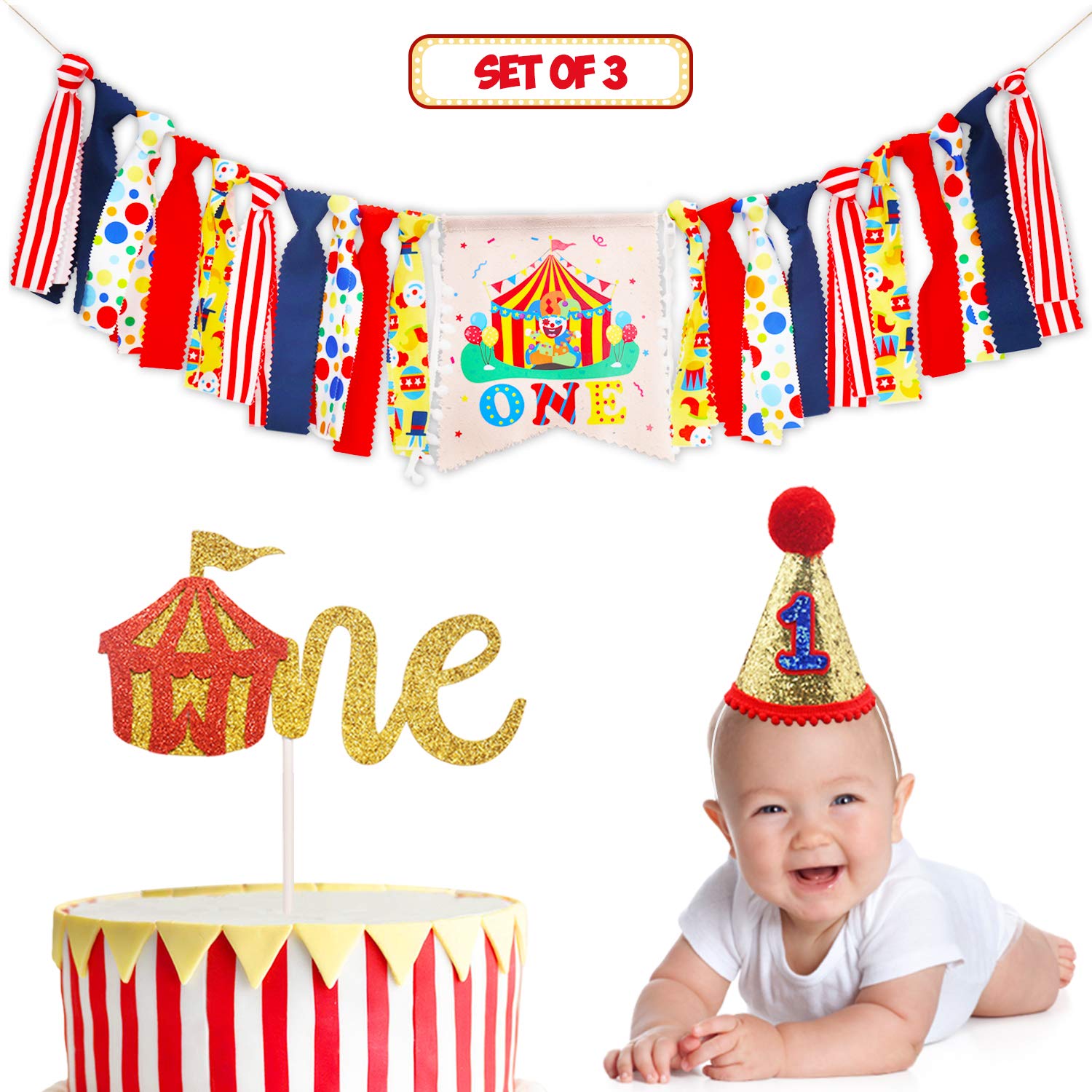 Circus Carnival Theme 1st Birthday Decorations Kit One Burlap