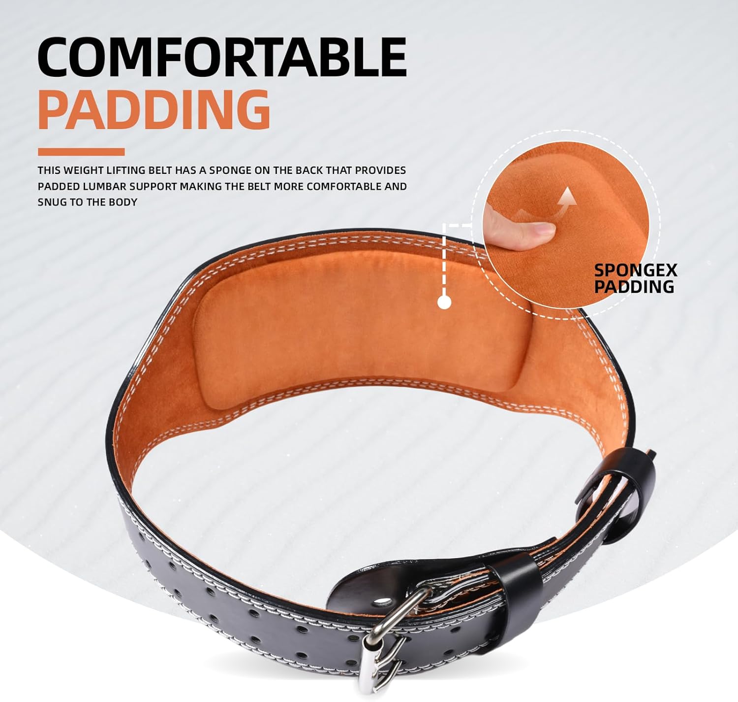 Leather Weight Lifting Belt, 4”& 6”Padded Lumbar Back Support, 10 Adjustable Holes, Gym Weight Belt Ideal for Deadlift, Powerlifting, Bodybuilding and Squat - Image 6