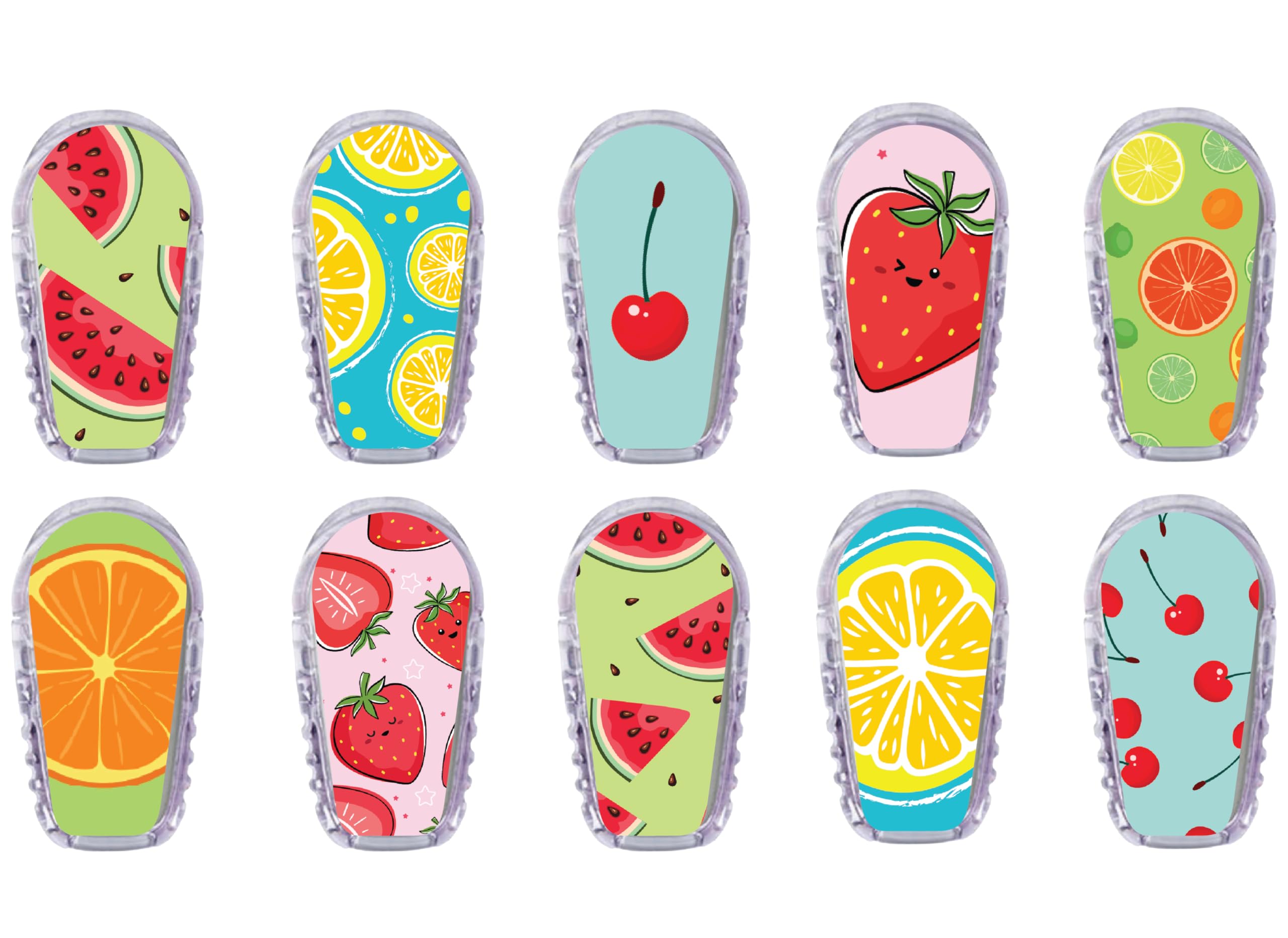 Glucomart Adhesive Transmitter Stickers for Dexcom G6 (10 Count) – Pair with Glucomart CGM Patches, Waterproof & Durable (Fruits Variety Pack) (G6 Stickers)