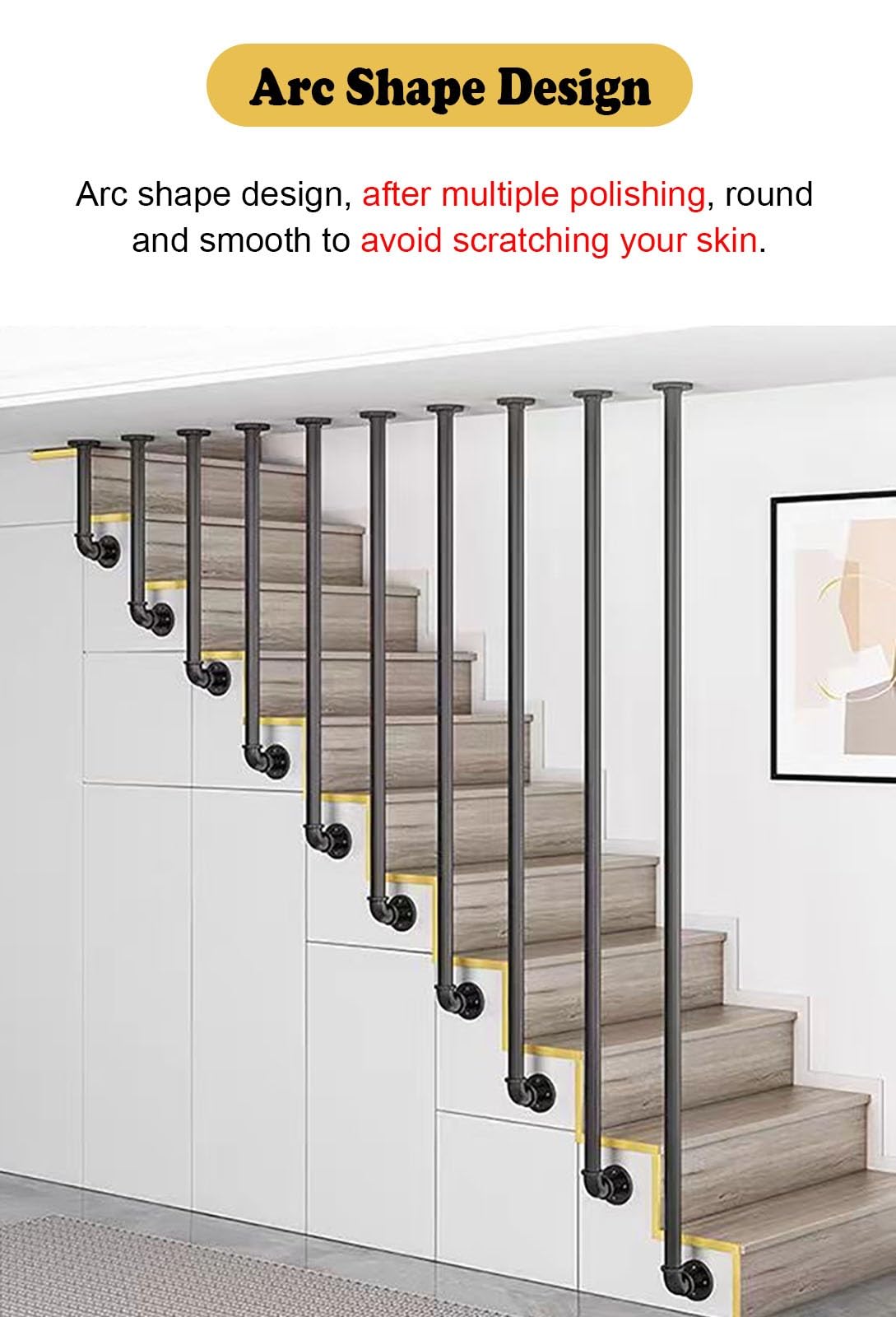 Ringhiera Per Scale Balaustre in metallo per scale interne, Spine di coperta di lunghezza personalizzabile per scale in piano e in pendenza, Decorazione dei gradini delle scale(White,145m/57.1in/4.8ft