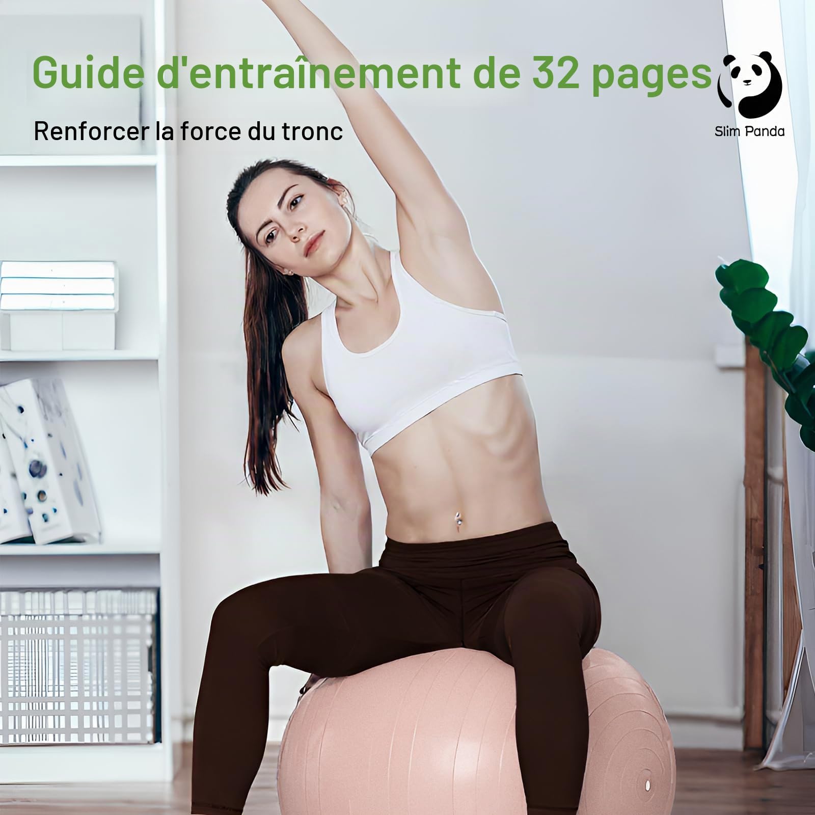 Ballon Pilates Slim Panda 55-85cm Anti-Slip Ballon de Gymnastique avec Paille de Gonflage