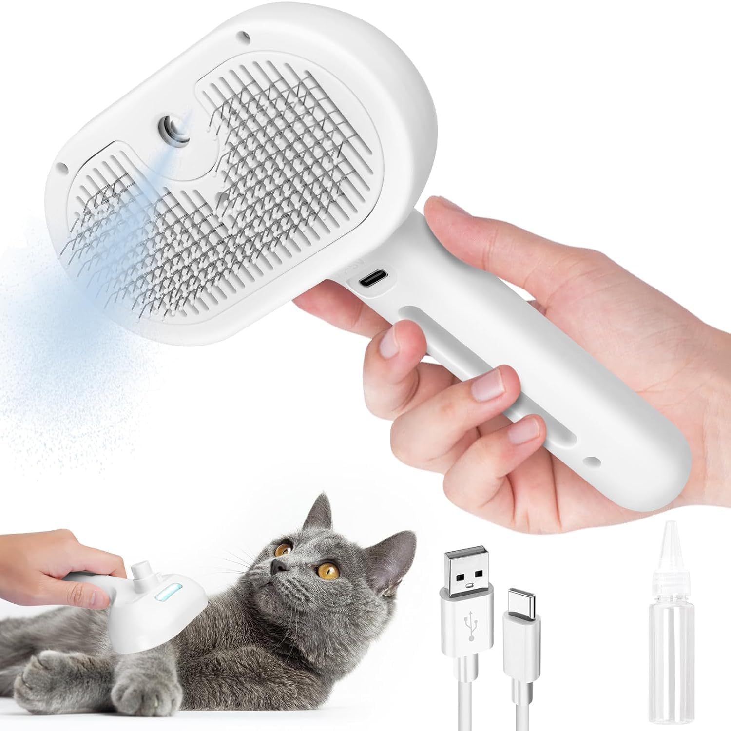 Cat Brush for Shedding, Self Cleaning Slicker Brush for Cats &amp; Dogs, Pet Hair Brush with Release Button, Cat Steam Brush for Long &amp; Short Hair