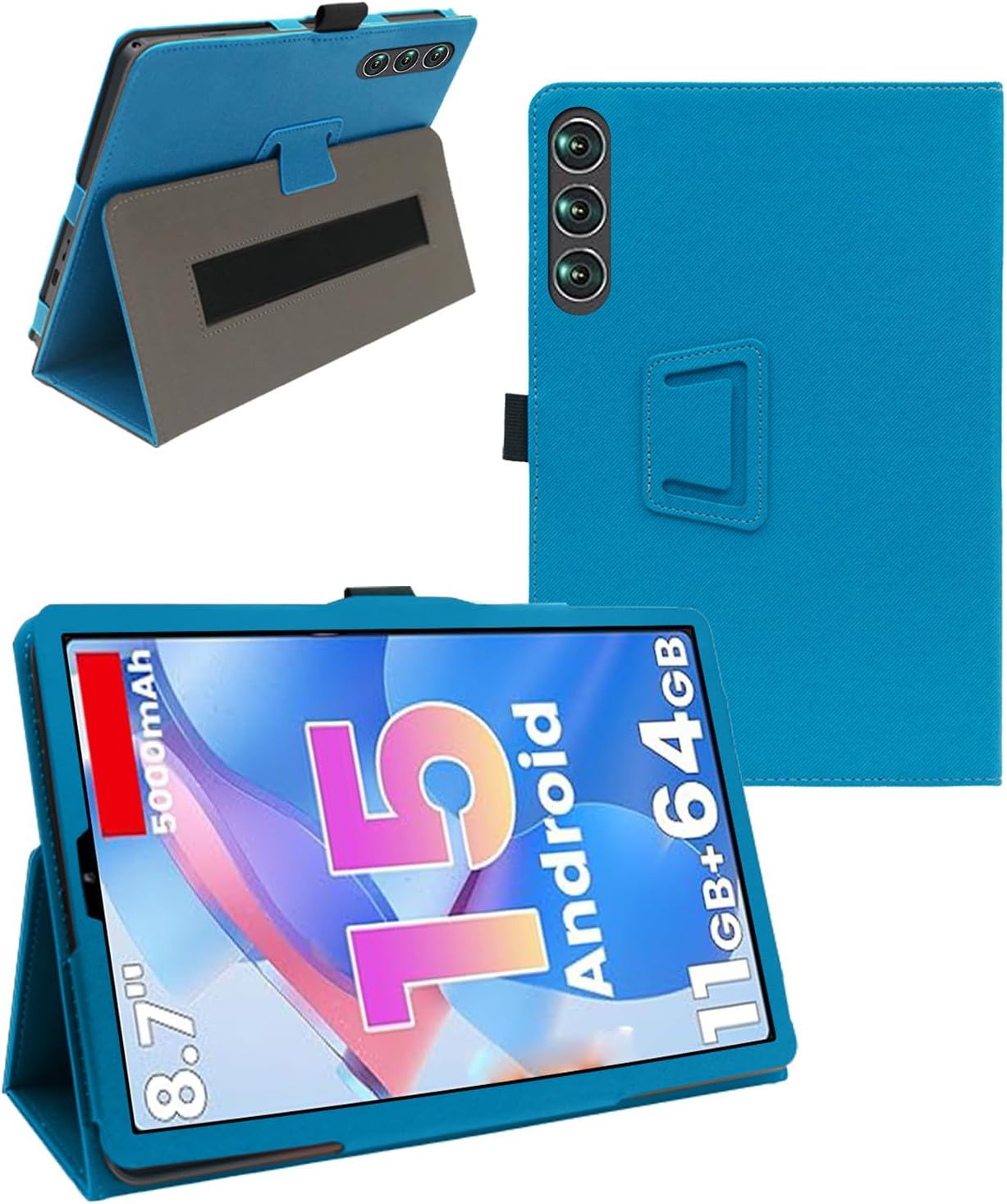 Case for Azeyou F27 Mini 8.7-Inch Tablet, Leather PU Cover with Hand Strap & Dual-Fold Stand, Shockproof Protective Case,Compatible with F27 Mini 8.7" Android Tablet(Sky Blue)