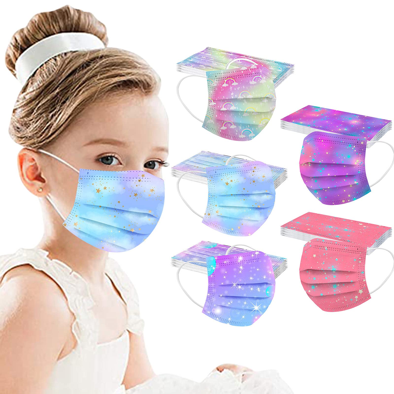 50 Pcs Kids Disposable Face_Masks,Printed Facemasks for Children Back to School