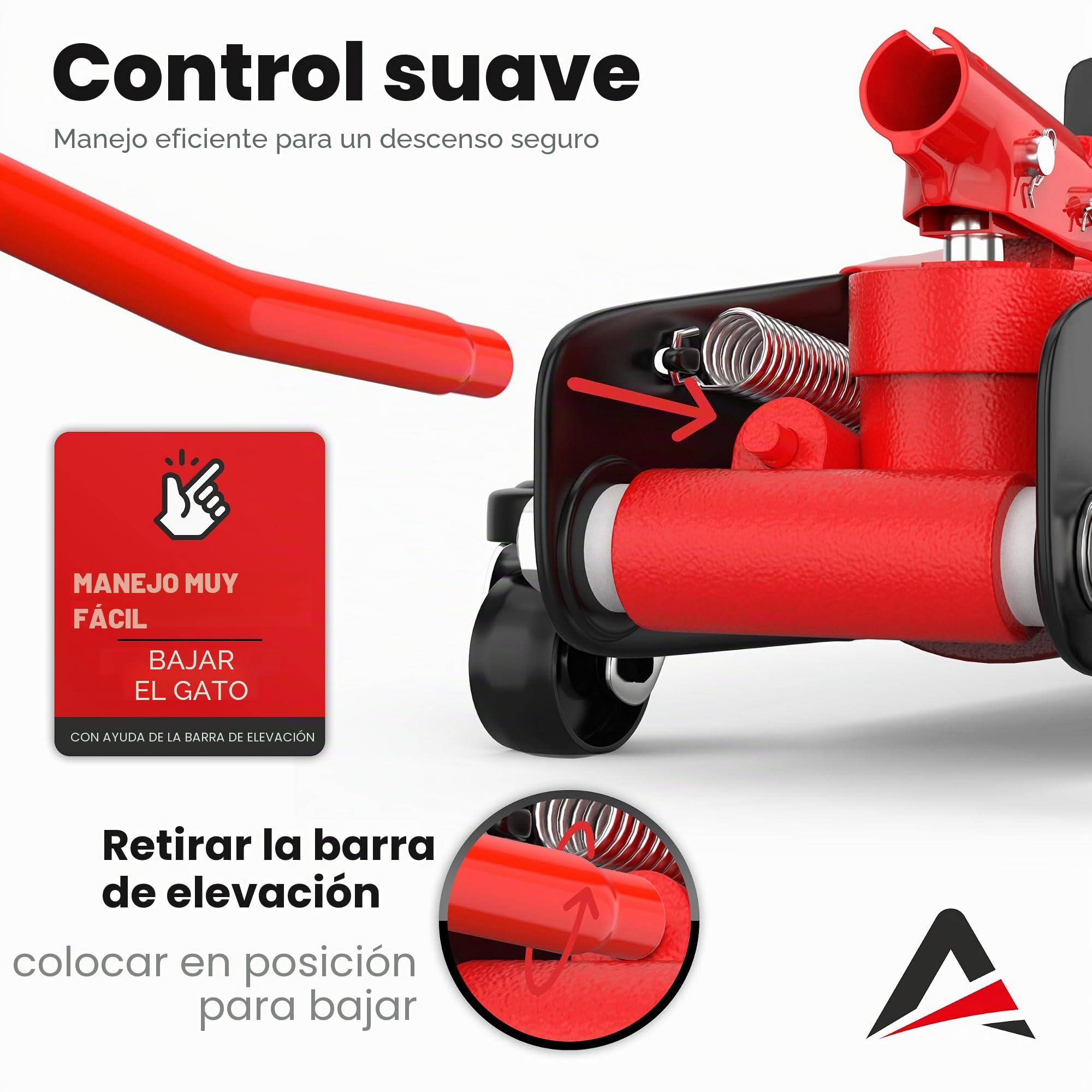 Domkraft 2,5T extra plano – domkraft hidráulica con maletín, 3 almohadillas de goma y adaptador – gato hidráulico para coches de pasajeros de hasta 2 500 kg (rojo)