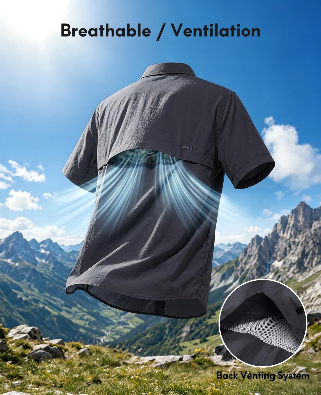 Haimont Camisas de pesca para hombre, protección solar, con botones, para senderismo, viajes, camping, manga corta, protección UV UPF50+