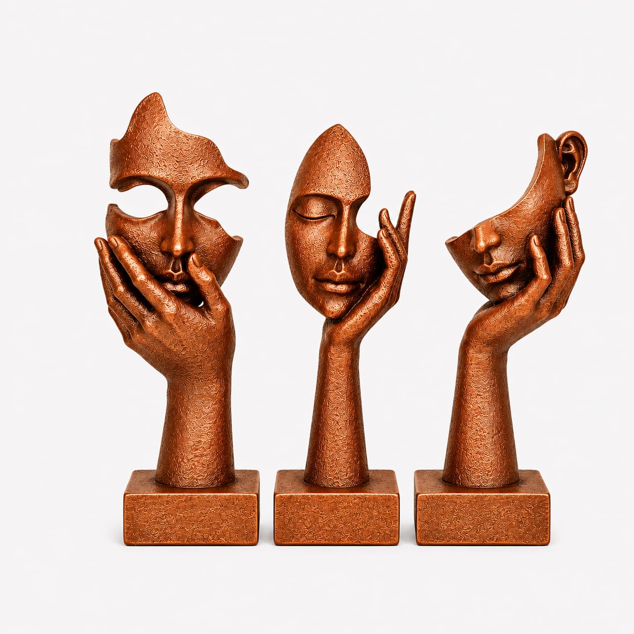 Lot de 3 statues décoratives en résine, cuivre, 35 cm