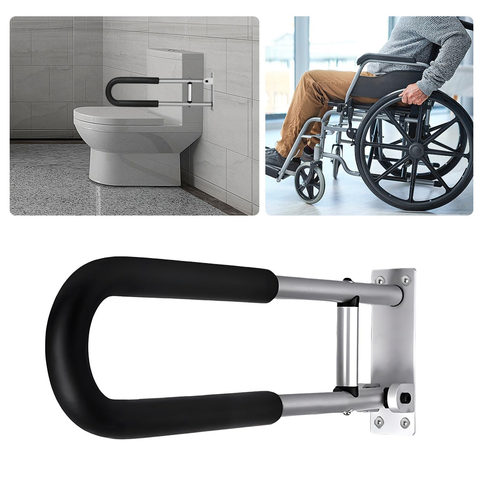 Barra Abatible baño Agarre Inodoro WC, Barras de Seguridad Aluminio, Pasamanos Pared Apoyo, 60CM