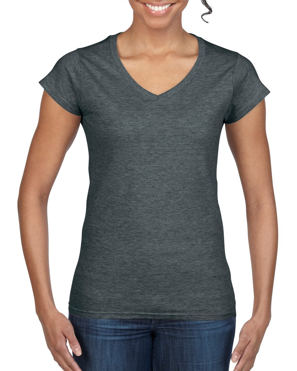 Gildan Ladies Soft Style Short Sleeve V-Neck T-Shirt (L) (Dark Heather)