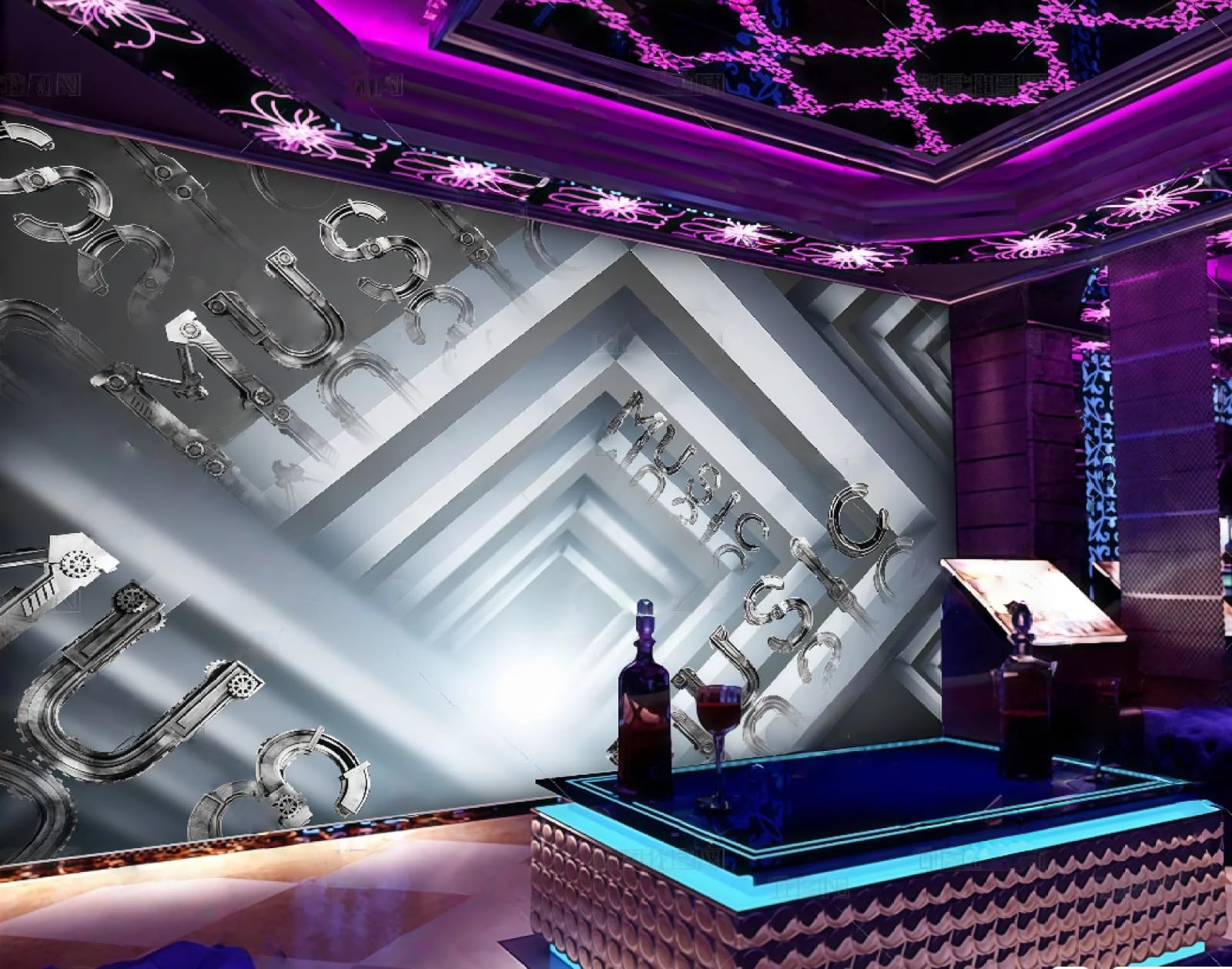rskjdghshd Wallpaper Three-Dimensional Space Machinery Muisc Nightclub Theme Bar Western Restaurant Background Wall Mural Afternoon Tea Coffee Shop Wallpaper,3D,300x210cm
