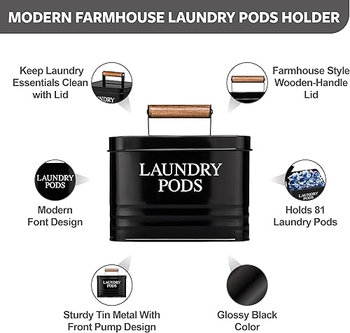Miniatura 2 de Calindiana Modern Farmhouse - Soporte metálico para cápsulas de lavandería con tapa, organización que ahorra espacio, capacidad para 81 cápsulas,