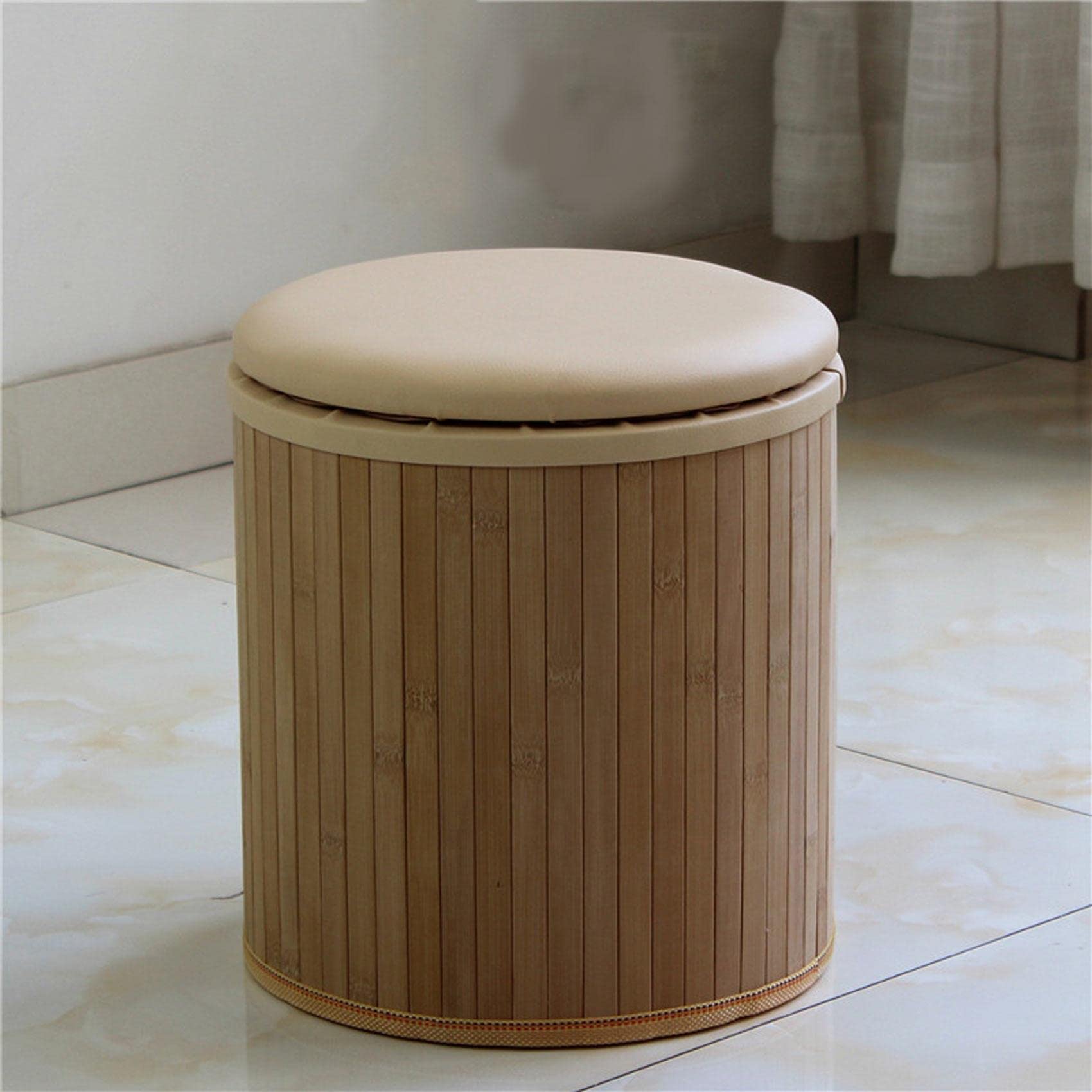 Pouf en bambou véritable tressé kaki, l'élégance naturelle de 38x41cm