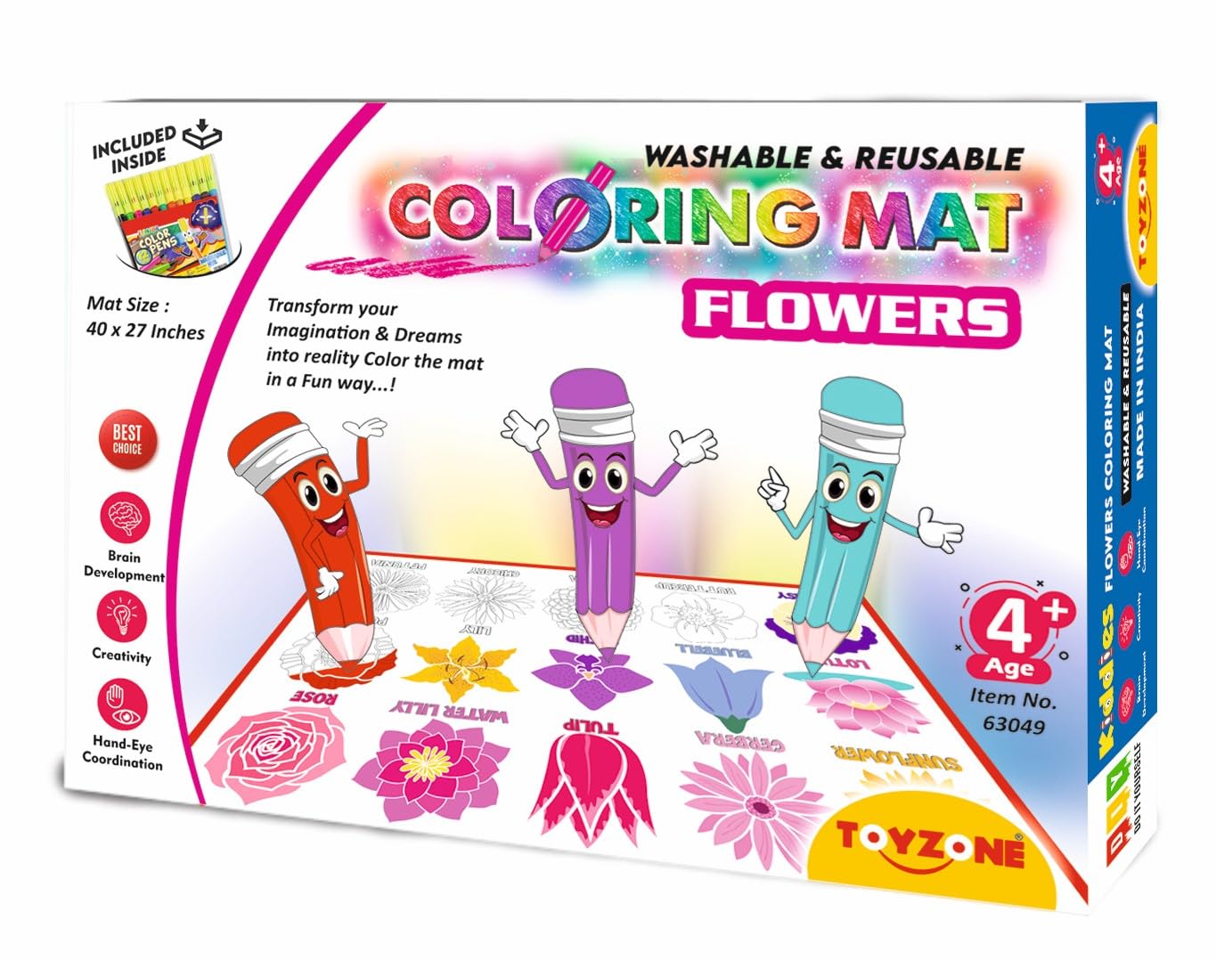 TOYZONE Flowers Coloring Mat | Reusable and Washable |Colouring Mat for Kids 3+ Years (B0CKXT5JLH) Amazon Price History, Amazon Price Tracker