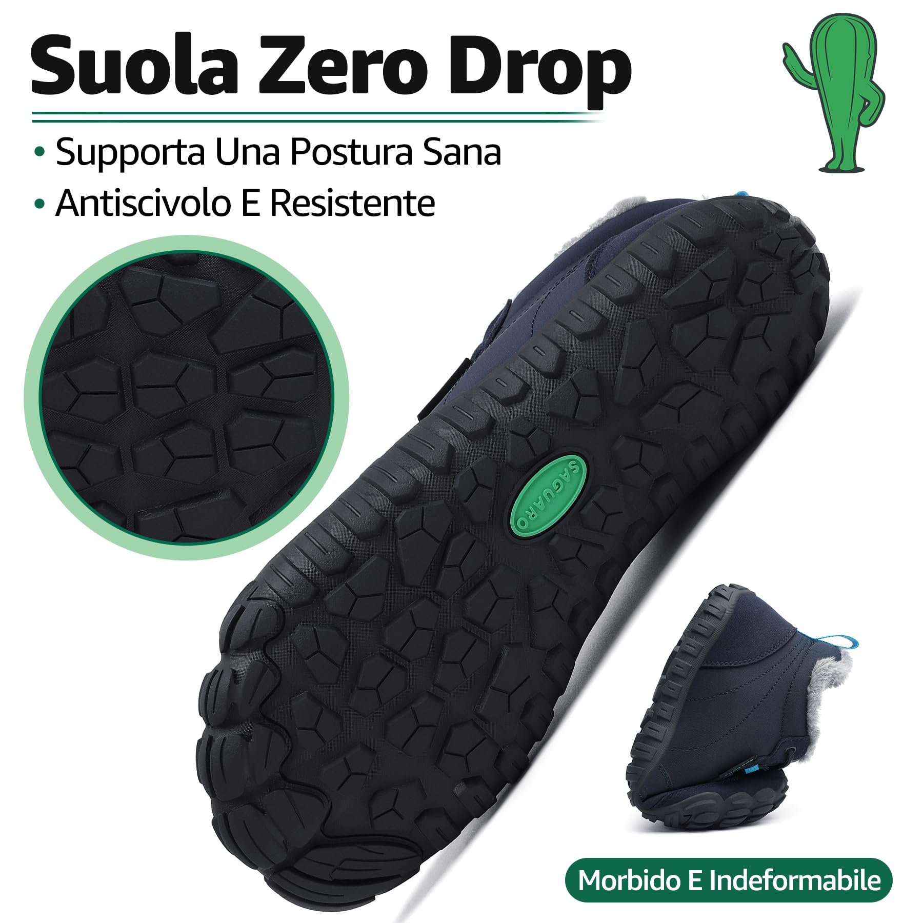 SAGUARO Barefoot Scarpe Invernali Caldo Stivali Neve per Uomo Donna,Gr.36-48