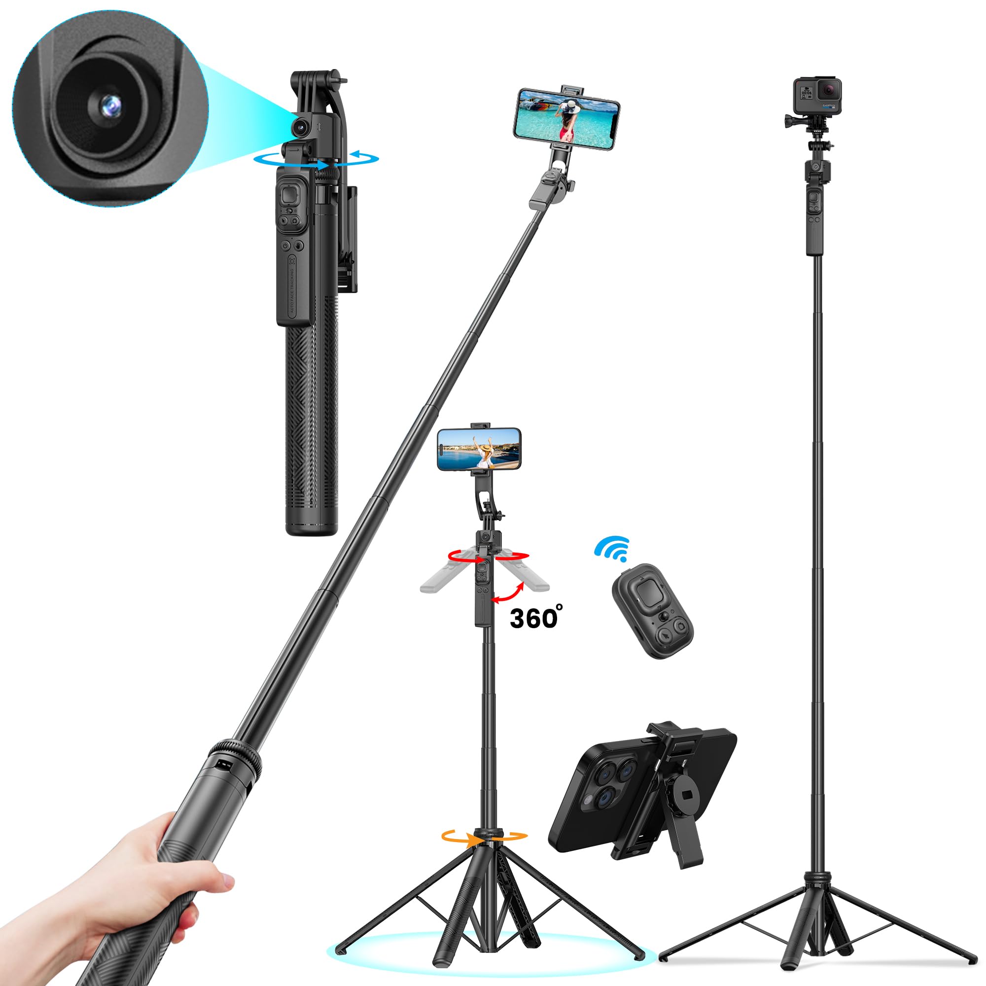 WeCool S8 AI-Powered Selfie Stick for Mobile, Auto Face Tracking Tripod with 360° Auto Rotating Selfie Stick, 68-inch/173 cm Long Aluminum Extension for Mobile & Camera with Quad-Leg Stability.-picture-31