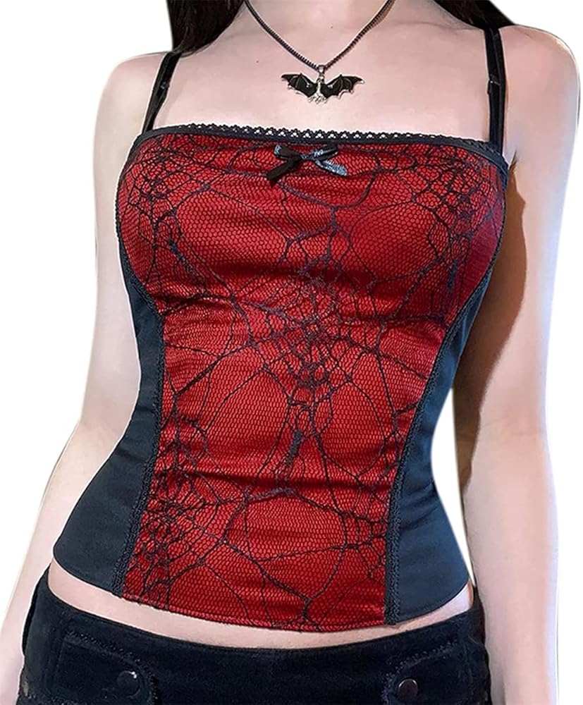 Women Sexy Crop Top Red Corsets Tops Emo Alt Camisole Grunge