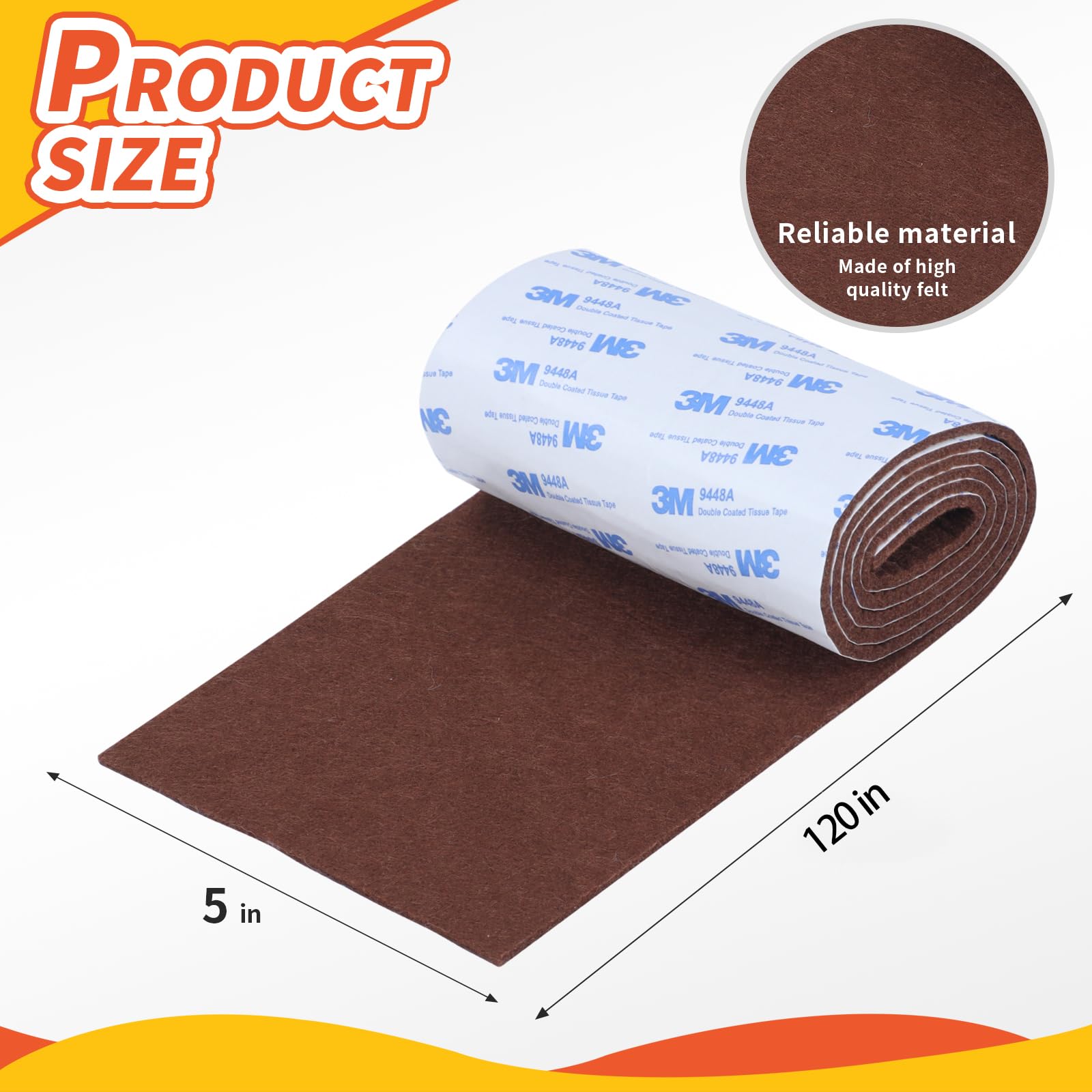 VOCOMO Almohadillas de fieltro para muebles, rollo de fieltro resistente con respaldo adhesivo, almohadillas de fieltro para patas de muebles, cinta de fieltro cortable para proteger suelos de madera