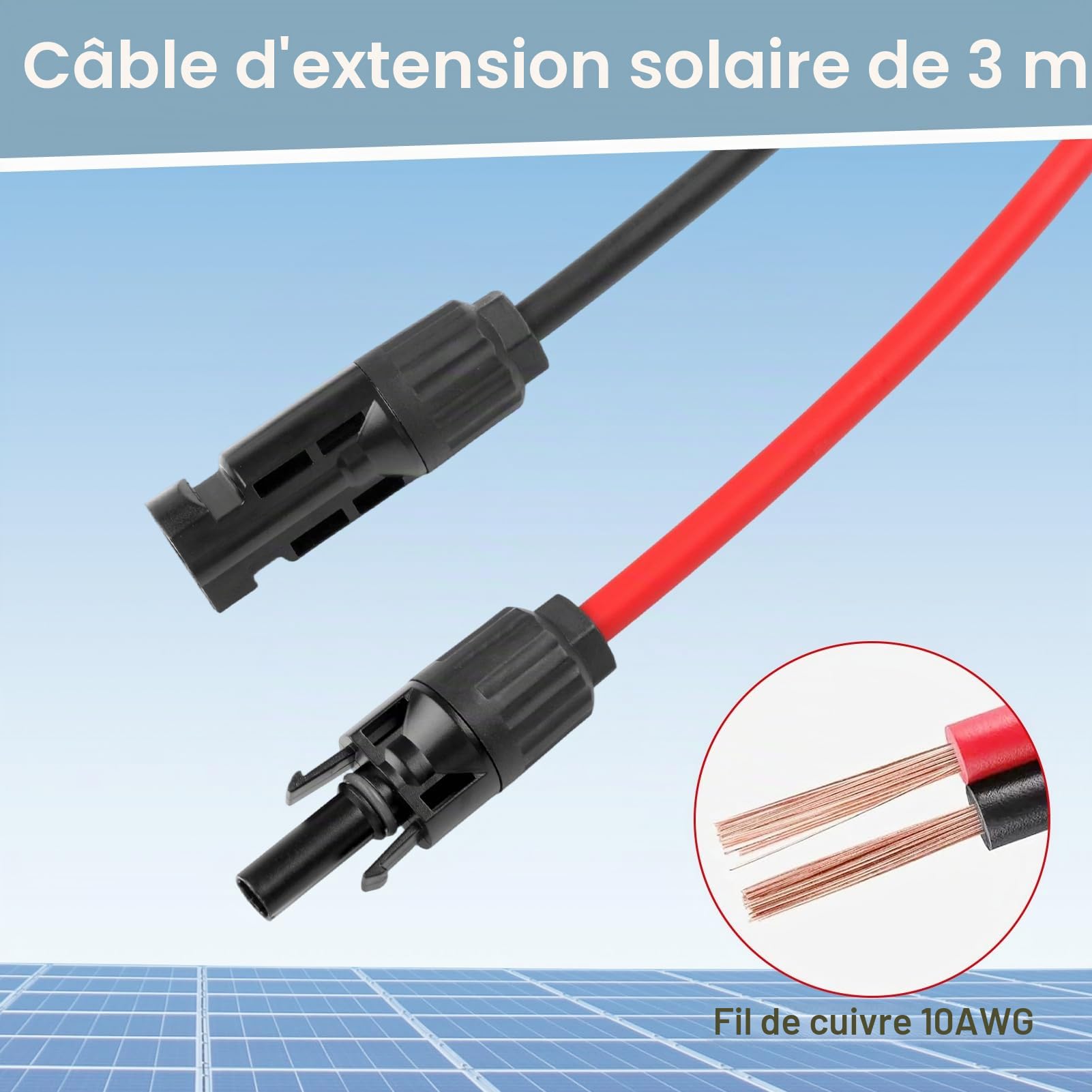 Passe-câble solaire, Passe Toit Etanche Panneau Solaire avec 300 cm Câble pour Camping Car, Caravane et Bateau, Pièces et Accessoires pour Camping Car, connecteur de câble double entrée de câble