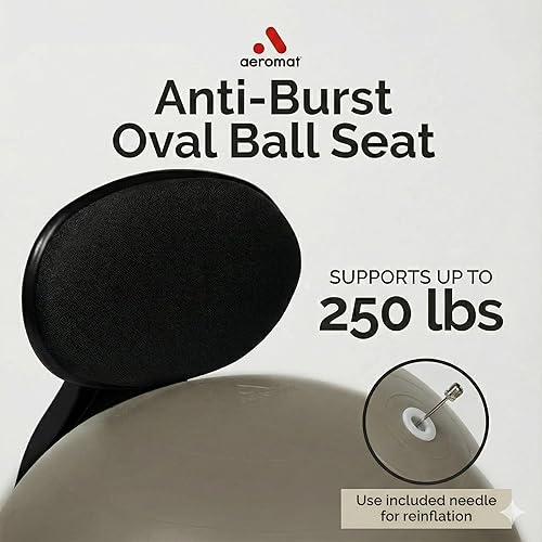 Miniatura 4 de Aeromat Elite - Silla de pelota de yoga para oficina y hogar, gorra de 250 libras, silla de escritorio ergonómica con ruedas bloqueables, altura