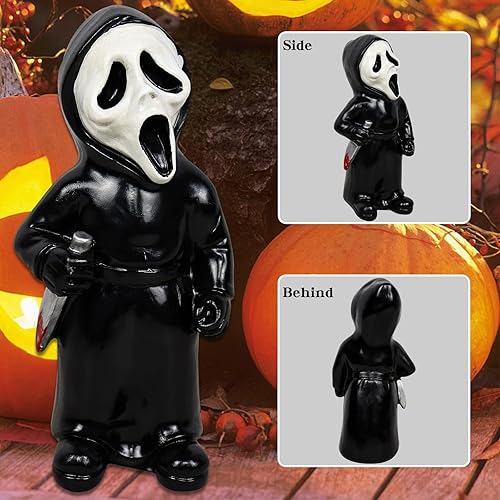 Miniatura 10 de Gnomos de jardín de película de terror, estatua de Michael Myers, figura de acción de grito de Freddy Jason, decoraciones de Halloween al aire libre