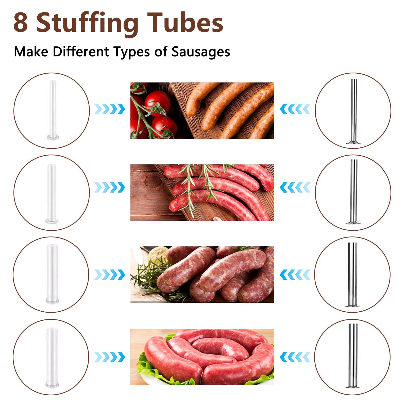 3 L Wurstfüller Manuell, Edelstahl Wurstmaschine mit 8 Füllschläuchen, Horizontale Fleischfüllmaschine für den Privaten und Gewerblichen Gebrauch