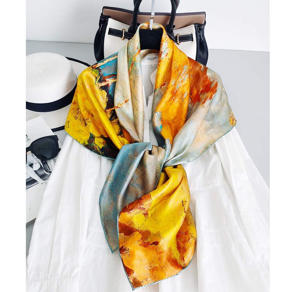 Golden tree Silk Scarf 66cm Mulberry Silk Square Scarf, 100% Pure Silk Neckerchief  main image 3