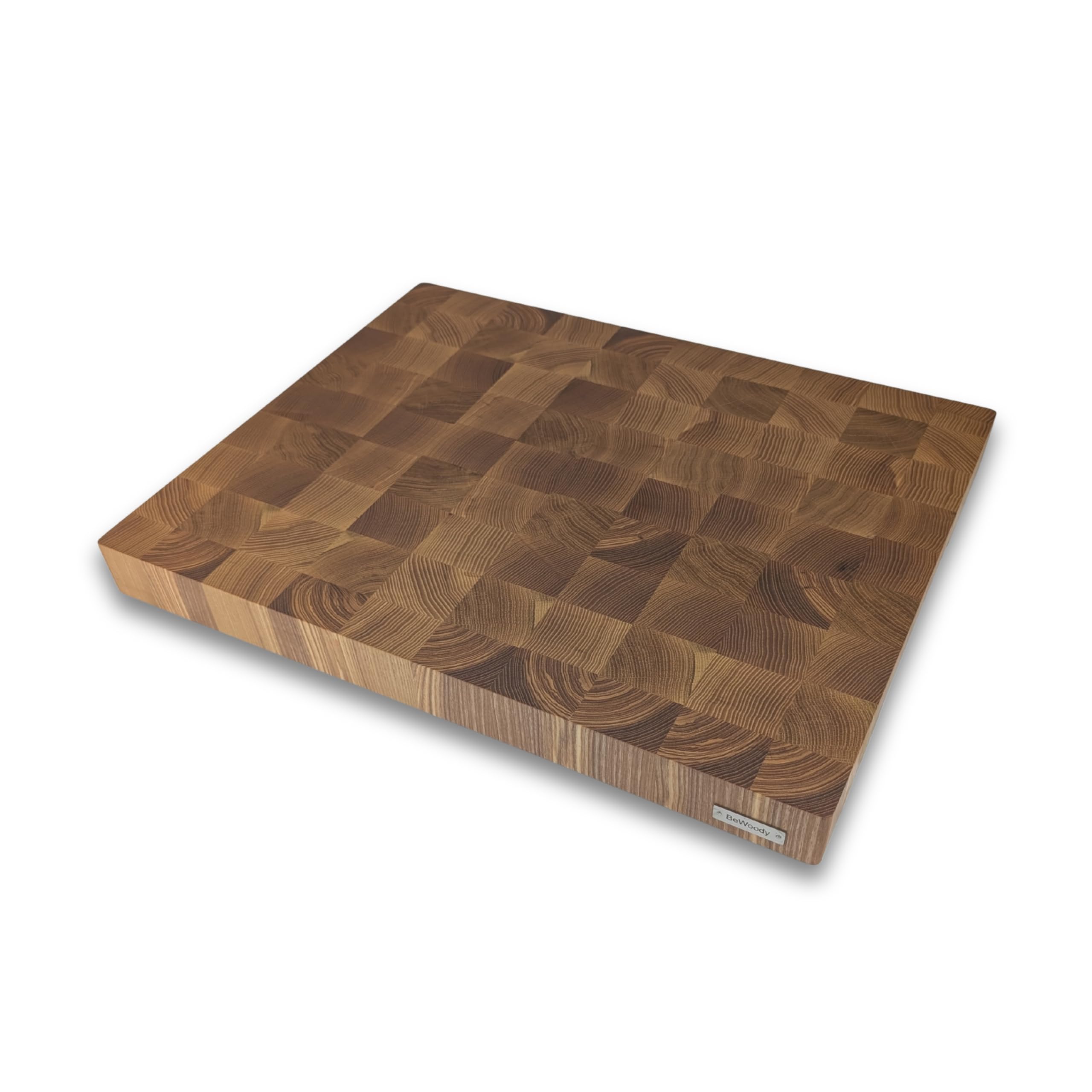 Premium Stirnholz Schneidebrett Esche & Eiche | 50 x 40 x 4,5 cm | Großes XXL Design Holzschneidebrett mit Griffmulden & Silikonfüßen | Luxus Hackblock