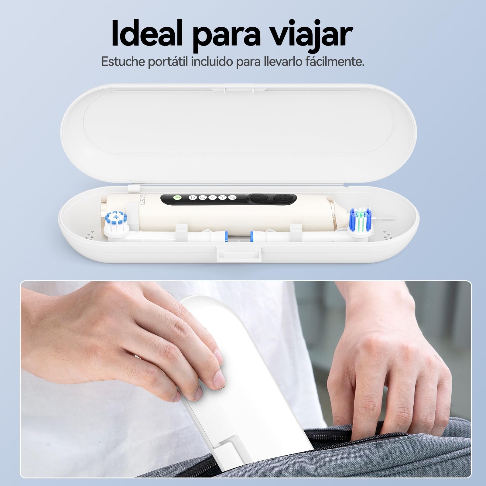 Seago Cepillo Electrico Recargable, Cepillo de Dientes Eléctrico Rotativo con Estuche de Viaje, 8 Cabezas para la familia, 5 Modos, Temporizador 2 Min,IPX7, SG2607, Beige