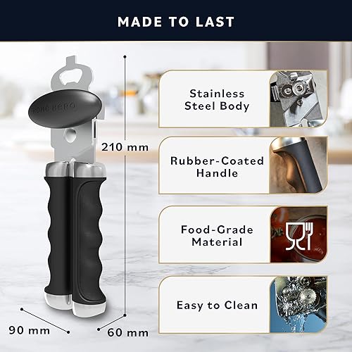 Miniatura 6 de Abrelatas manual para latas con borde liso, abrelatas para personas mayores, abrelatas de mano de acero inoxidable, abrelatas de mano de alta