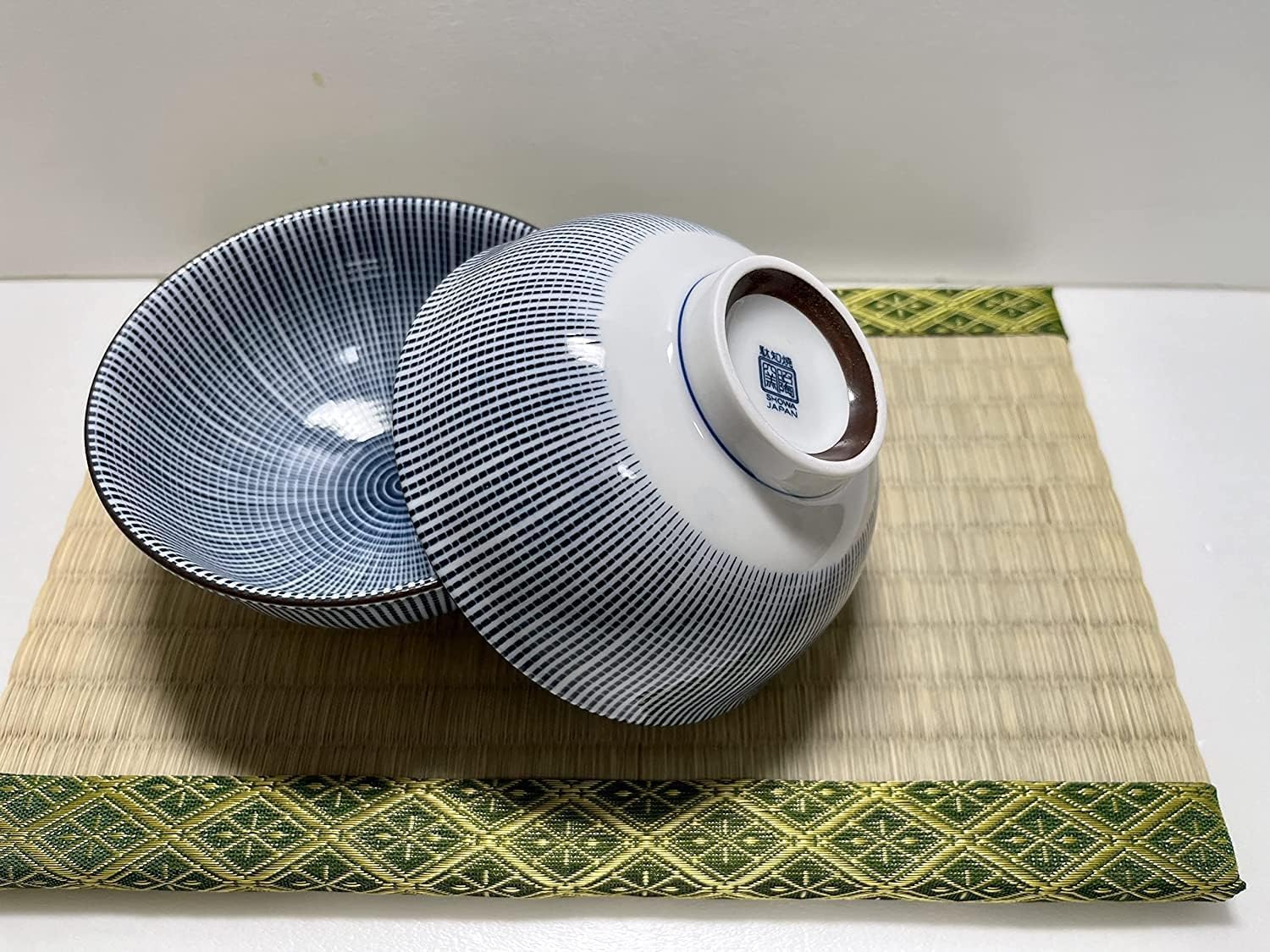 Japanese Porcelain Rice Bowls set, 4.65 inches in diameter H1.97 inches, 9.47 Fluid Ounces Mino Ware Chawan Sendan Tokusa Pattern Set of 2, M535-23