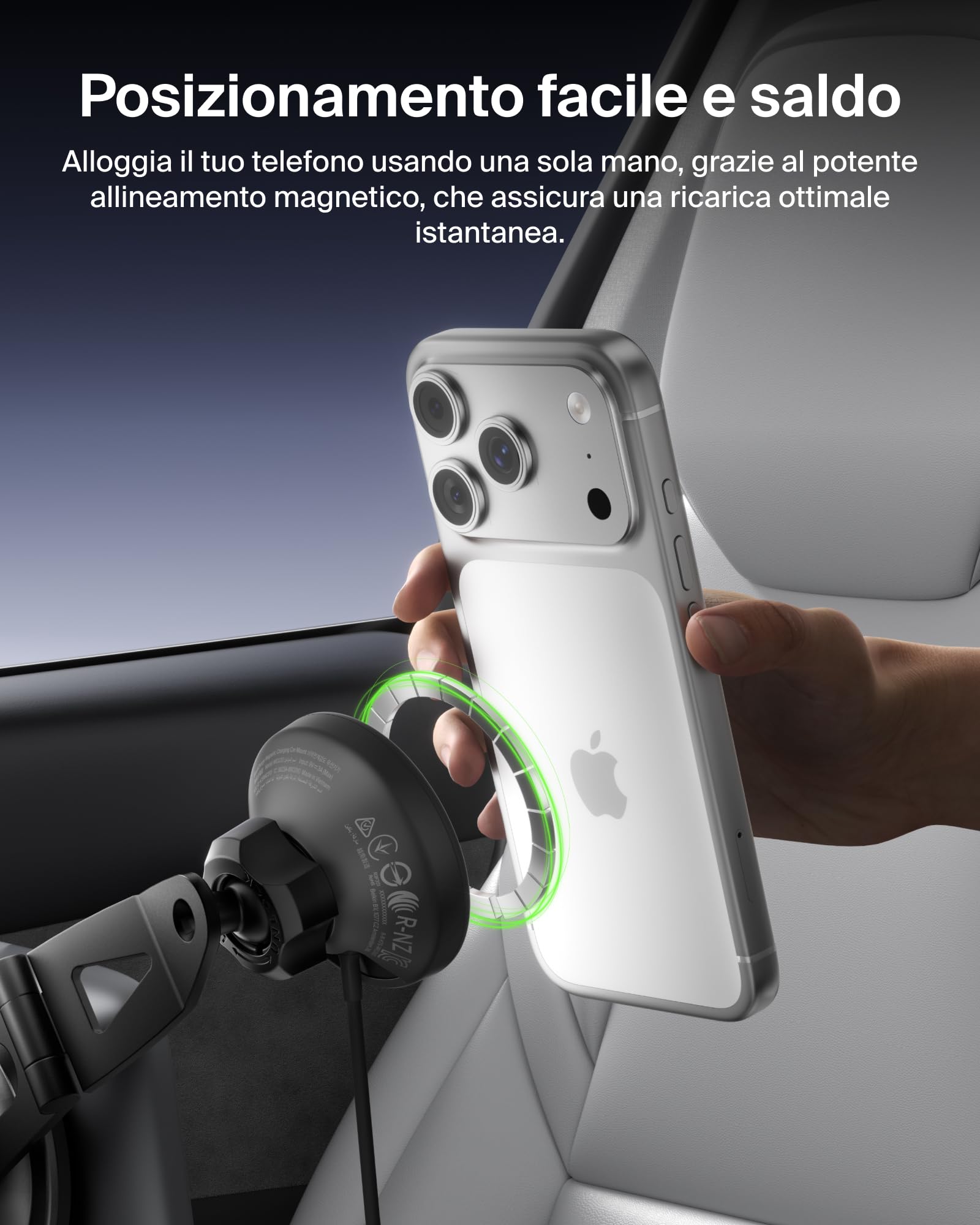 Belkin BoostCharge Caricatore Wireless per Auto Qi2, Supporto Magnetico per Telefono per Bocchette dell'Aria con Cavo USB C, Ricarica Rapida Compatibile con MagSafe per iPhone, Galaxy, Pixelsnap, Nero
